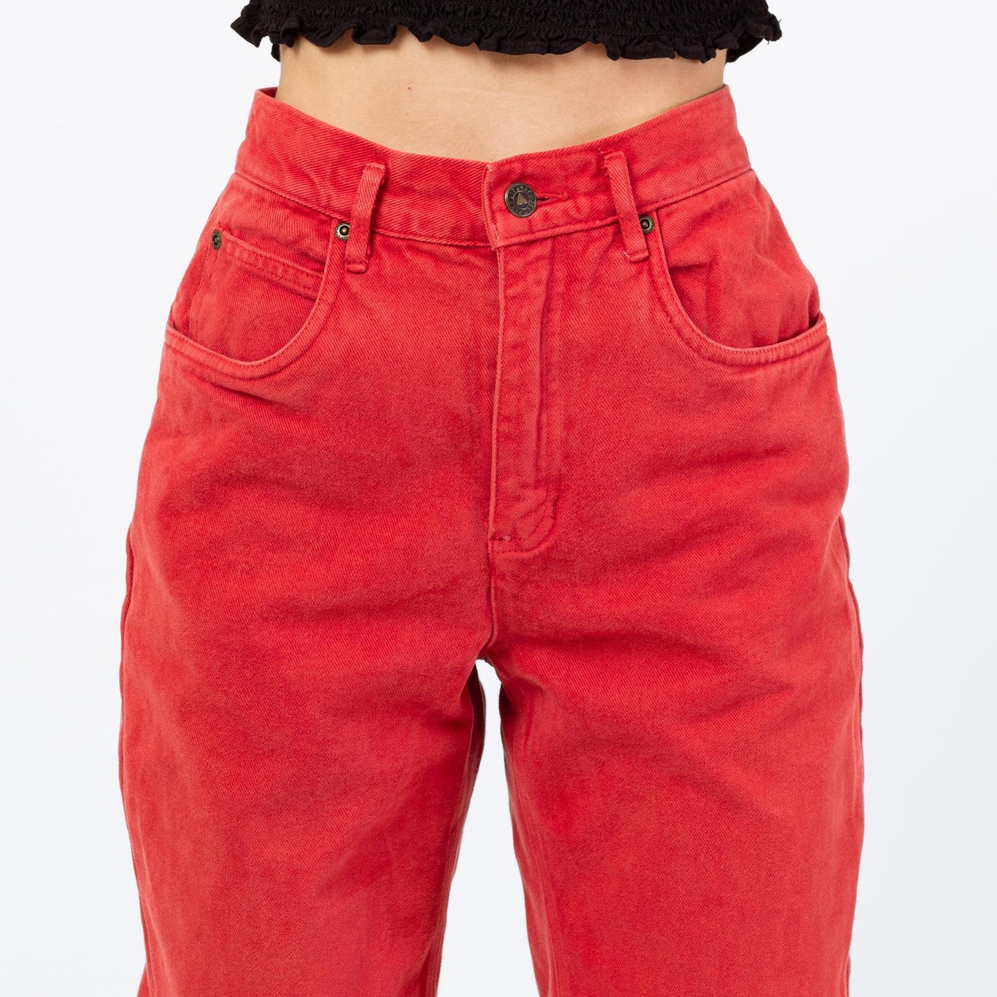Vintage 90s Soft Red Denim High Waisted Jeans - Extra Small, 24" | Tapered Leg Mom Jeans