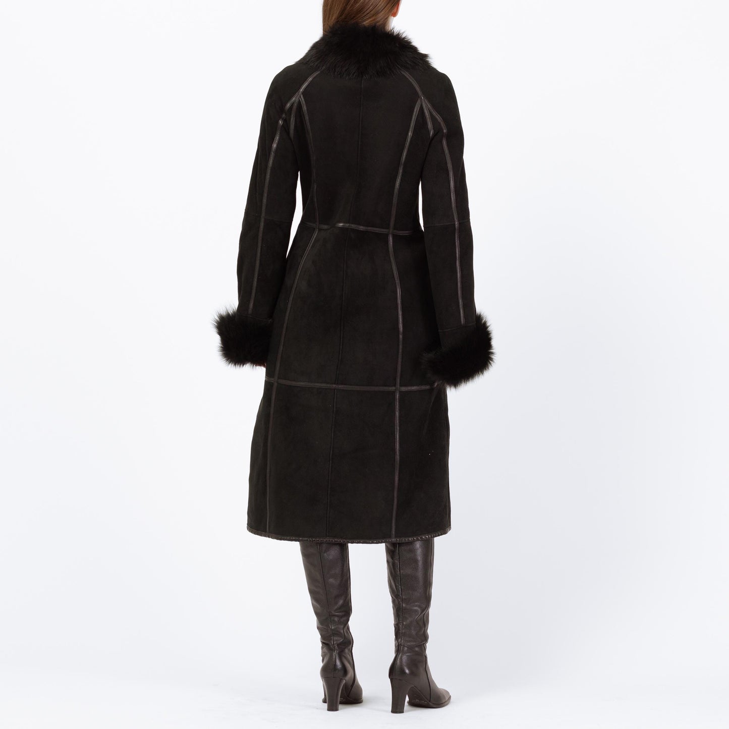 Vintage Pasha Veneto Black Lambskin Penny Lane Coat - Small | Y2K Does 70s Boho Fur Trim Long Suede Leather Jacket