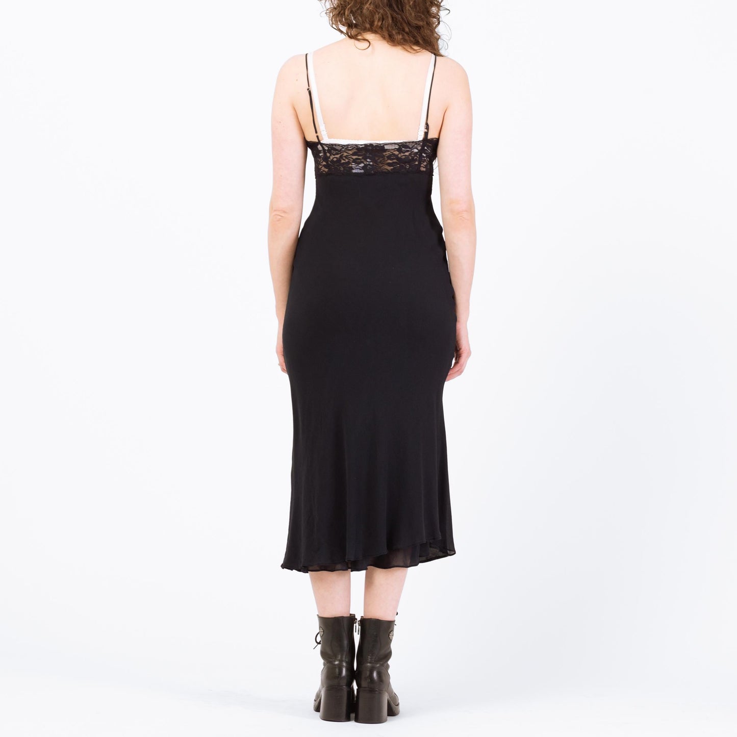 Vintage 90s Black Silk Lingerie Slip Dress - Small to Medium | Bias Cut Lace Bodice Nightie