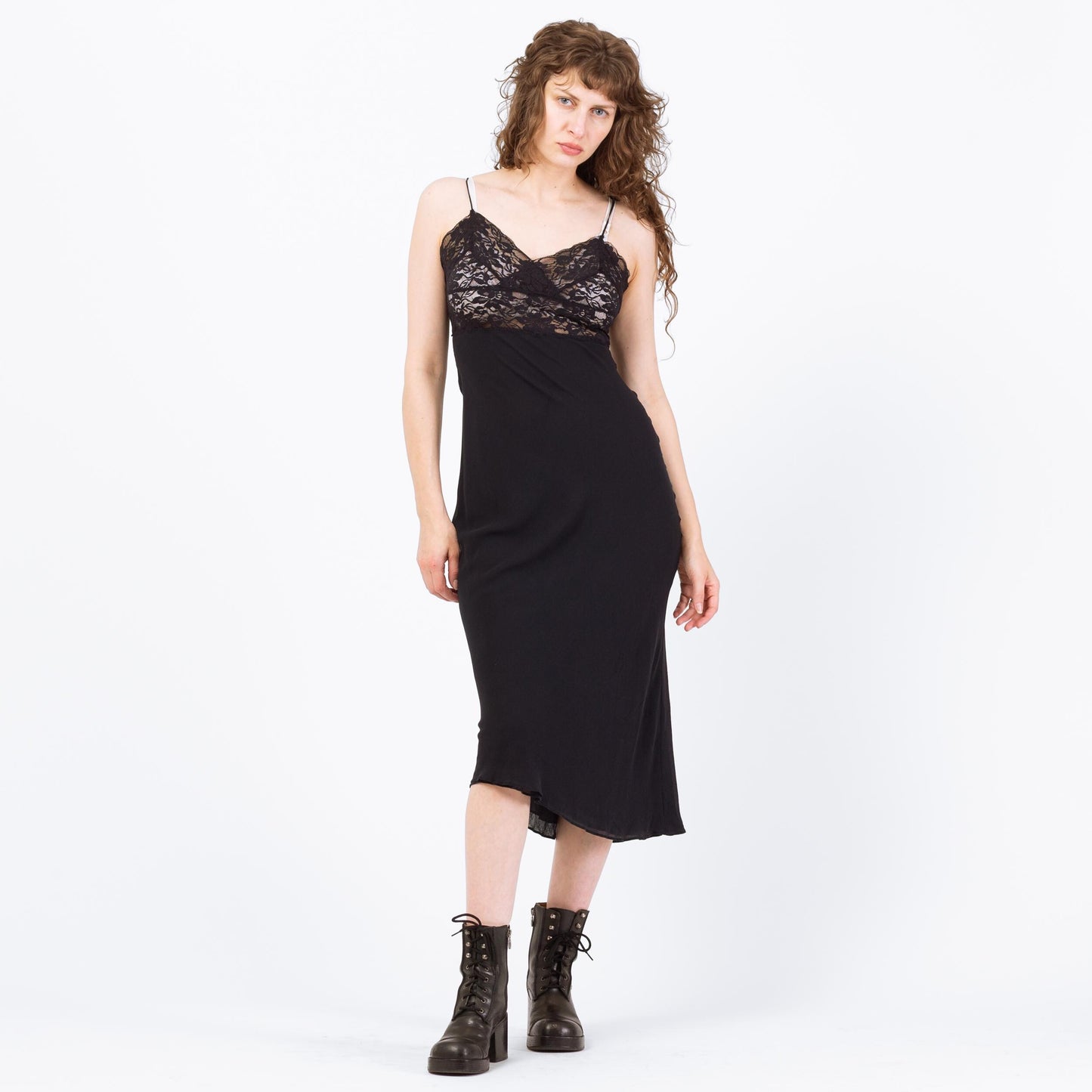 Vintage 90s Black Silk Lingerie Slip Dress - Small to Medium | Bias Cut Lace Bodice Nightie