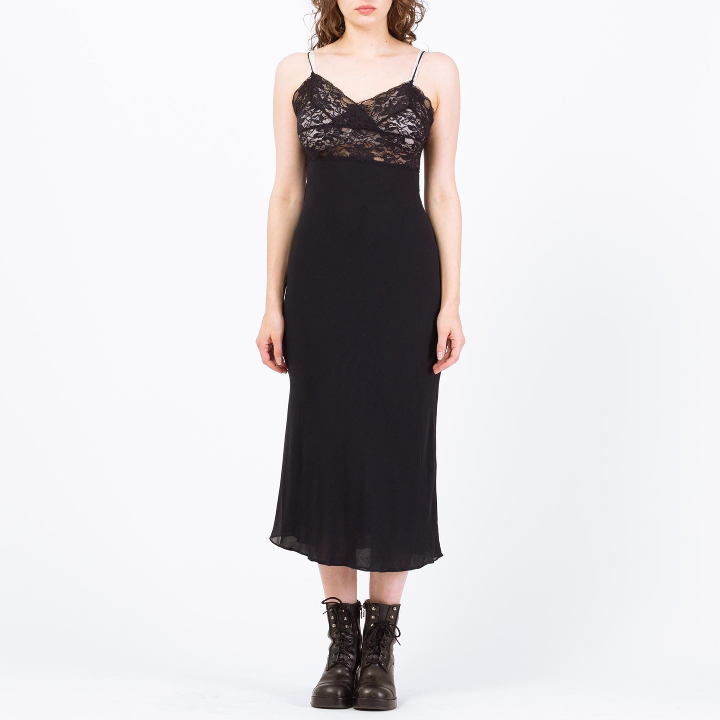 Vintage 90s Black Silk Lingerie Slip Dress - Small to Medium | Bias Cut Lace Bodice Nightie