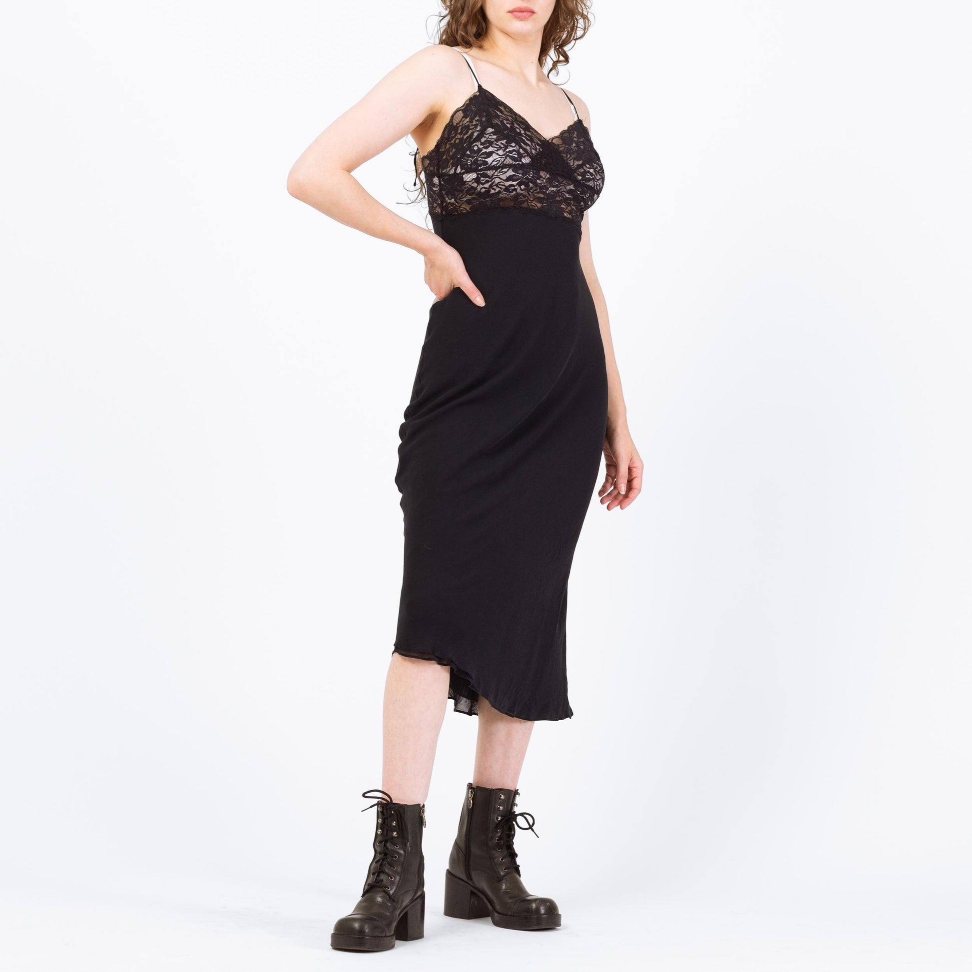 Vintage 90s Black Silk Lingerie Slip Dress