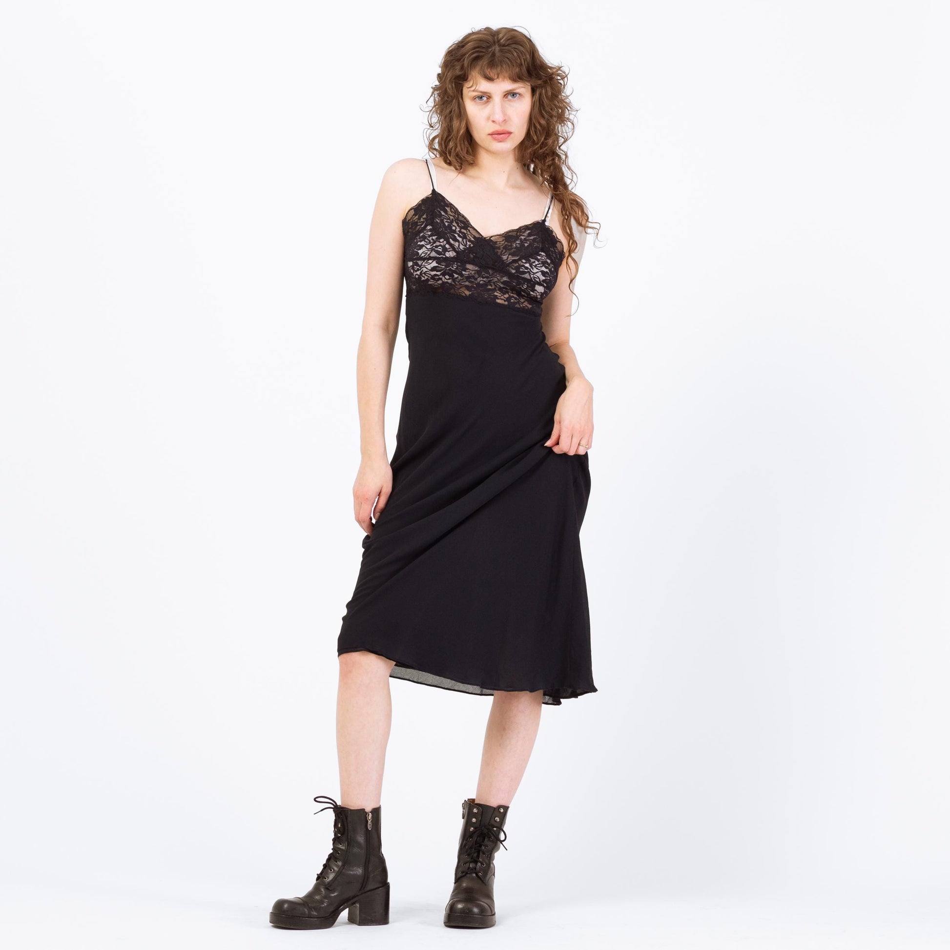 Vintage 90s Black Silk Lingerie Slip Dress - Small to Medium | Bias Cut Lace Bodice Nightie