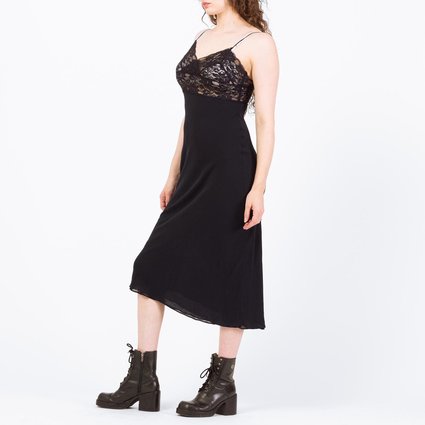 Vintage 90s Black Silk Lingerie Slip Dress - Small to Medium | Bias Cut Lace Bodice Nightie