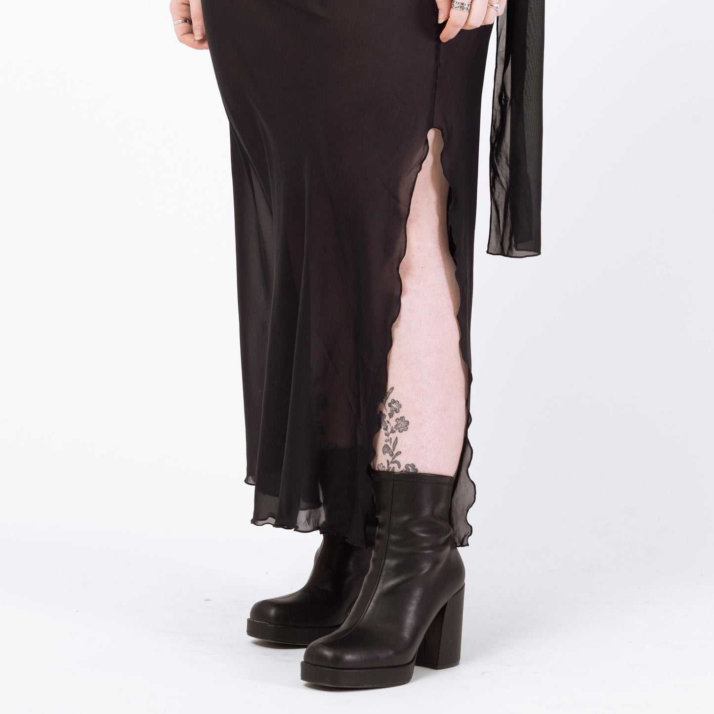 Vintage 90s Sheer Black Lingerie Maxi Dress - Large | Bias Cut Draped Low Back Slip