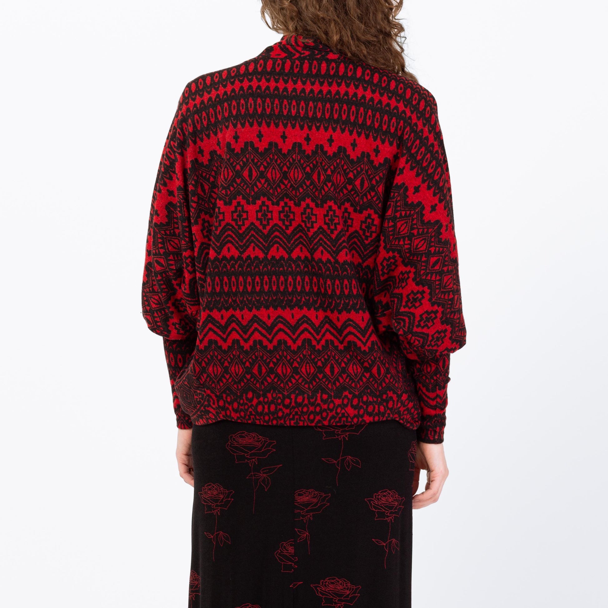 Vintage Y2K Red & Black Dolman Sleeve Cardigan - Extra Small | Open Fit Knit Jacket