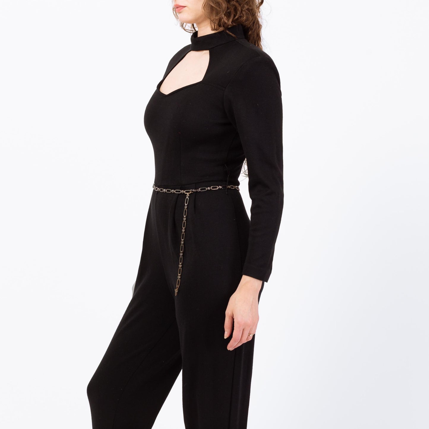 Vintage 80s Black Keyhole Neckline Catsuit - Small to Medium | Formal Long Sleeve Stirrup Jumpsuit