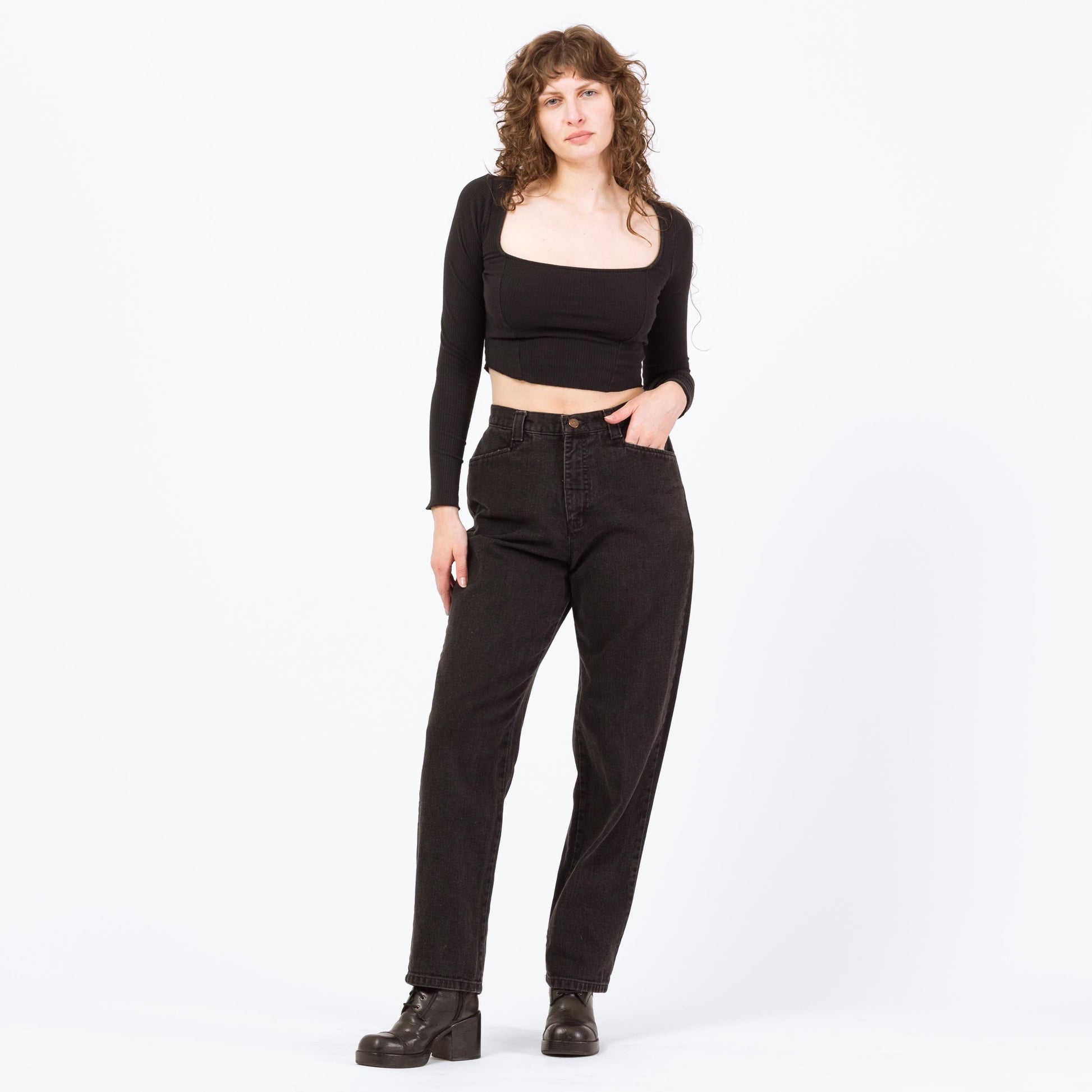 Vintage 90s Lee Black High Waisted Jeans - Medium, 28" | High Rise Denim Mom Jeans