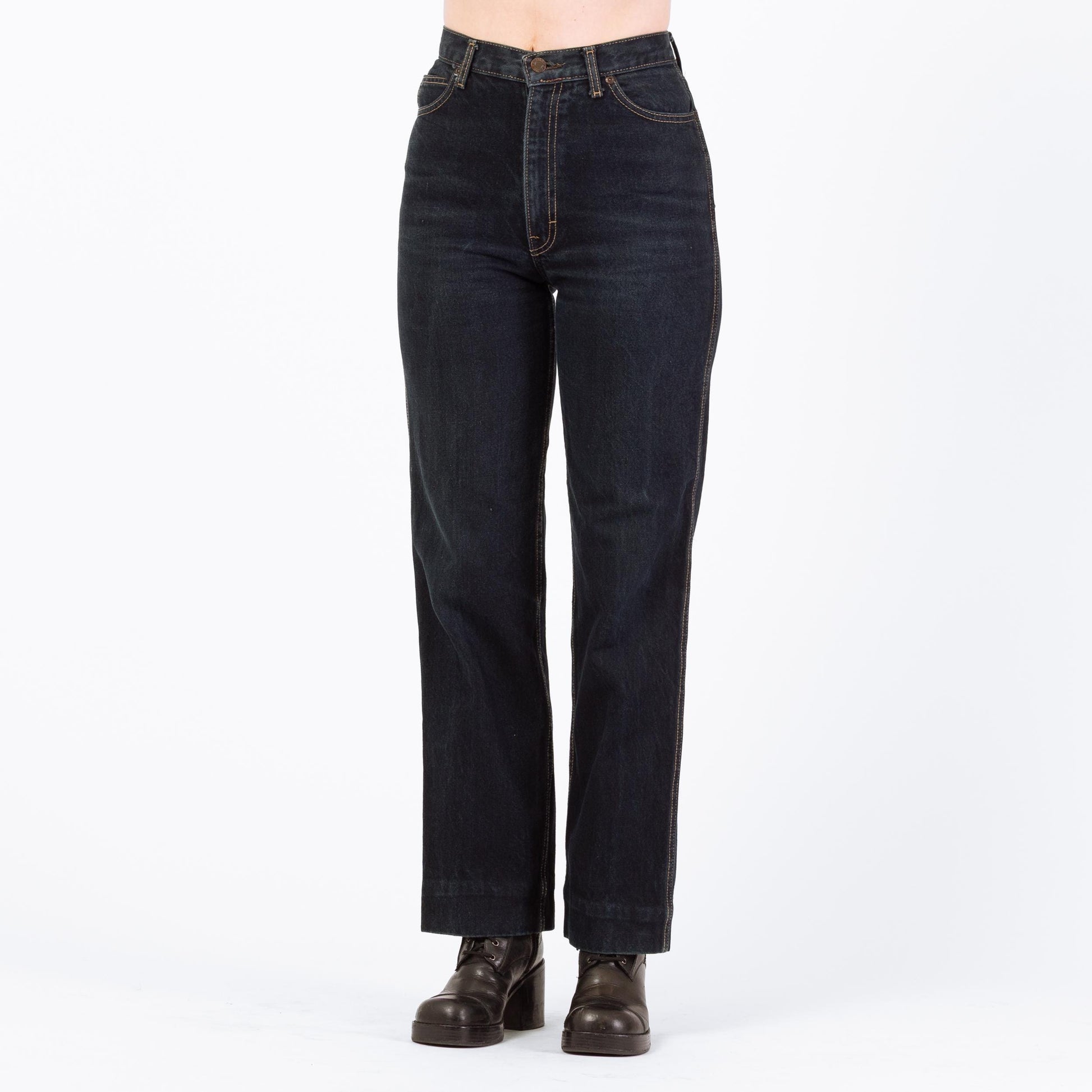 Vintage 70s 80s Calvin Klein High Waisted Jeans - Small, 26" | Dark Wash Denim Slim Straight Leg Jeans