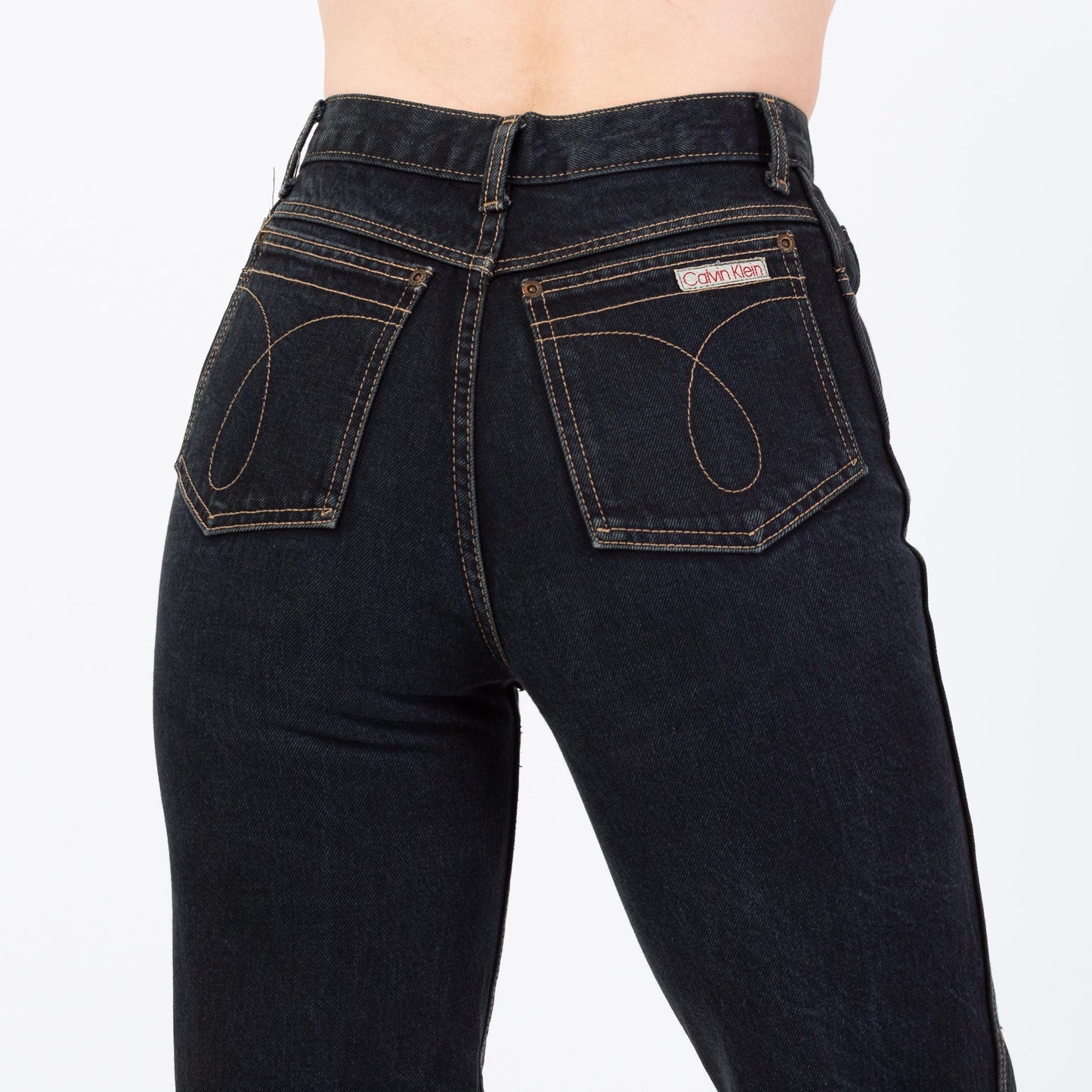 Vintage 70s 80s Calvin Klein High Waisted Jeans - Small, 26" | Dark Wash Denim Slim Straight Leg Jeans