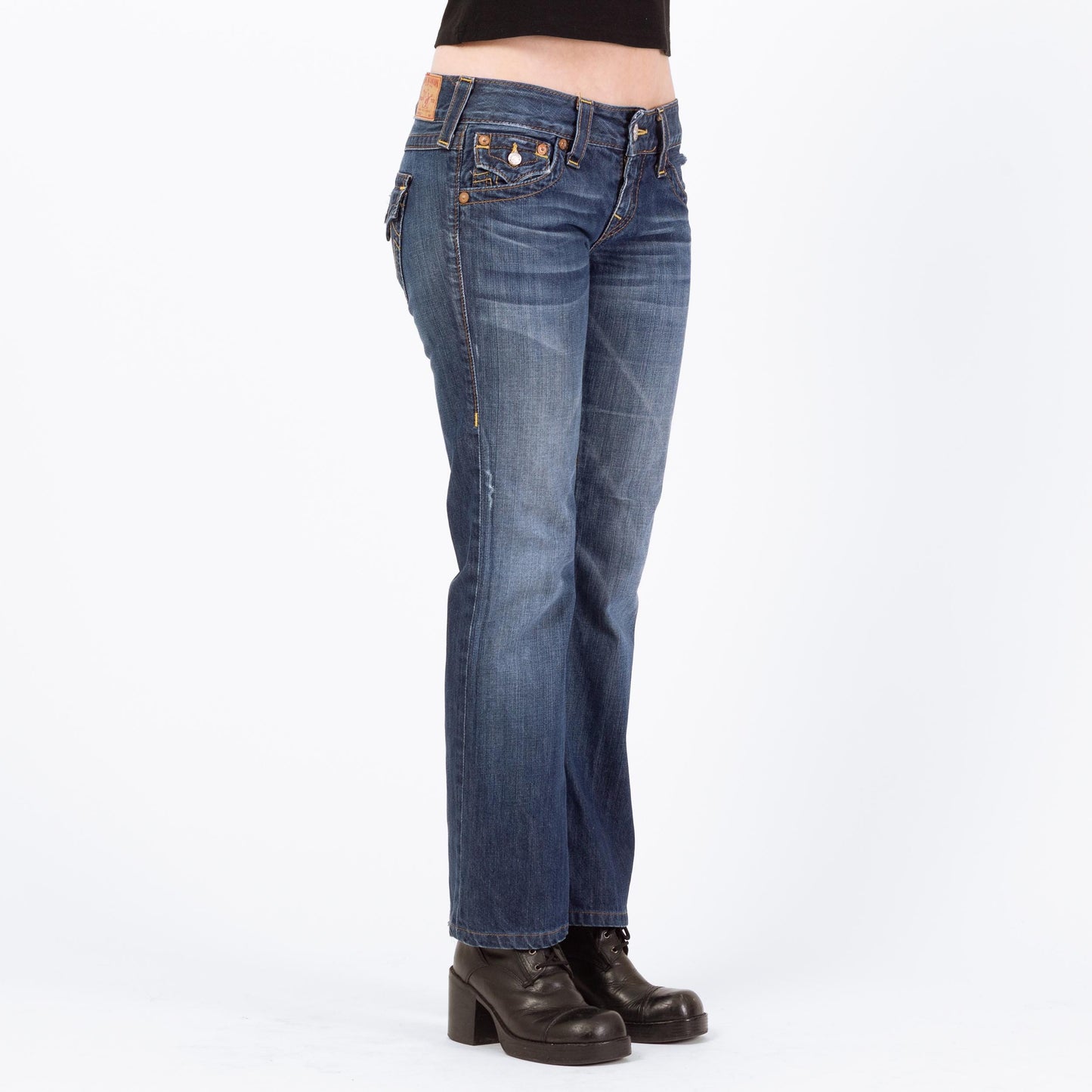 Vintage Y2K True Religion Becky Low Rise Bootcut Jeans - Medium | 2000s Dark Wash Denim