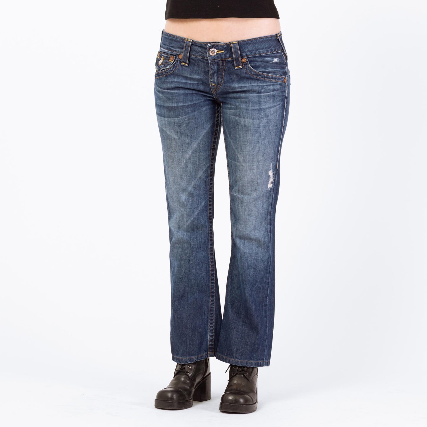 Vintage Y2K True Religion Becky Low Rise Bootcut Jeans - Medium | 2000s Dark Wash Denim
