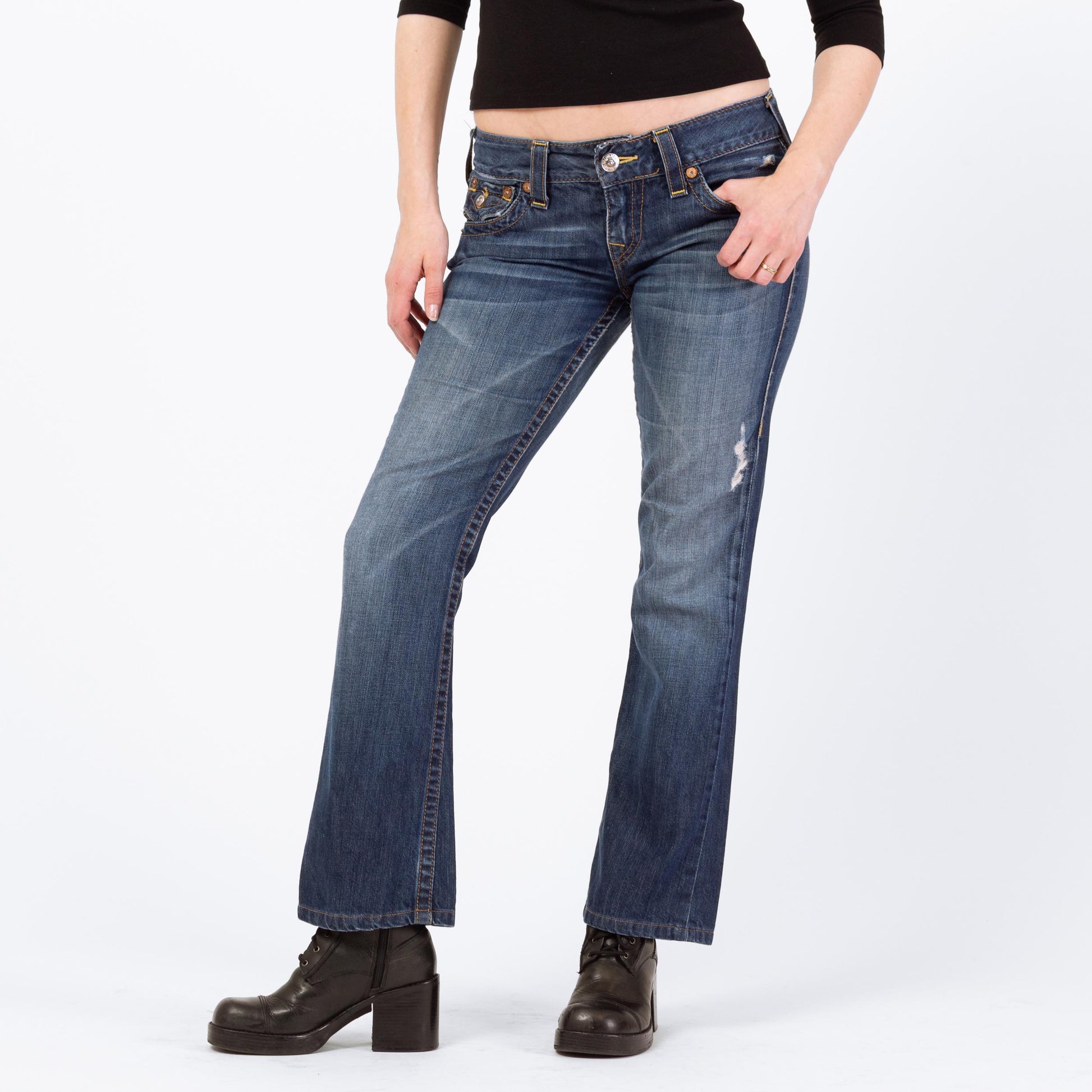 Vintage Y2K True Religion Becky Low Rise Bootcut Jeans - Medium | 2000s Dark Wash Denim