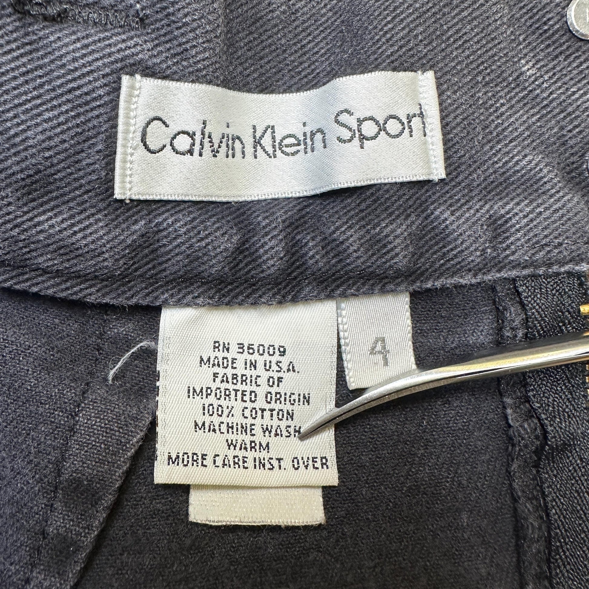 Vintage 80s Calvin Klein Black Denim Midi Skirt - Extra Small, 24" | High Waisted Fitted Jean Pencil Skirt