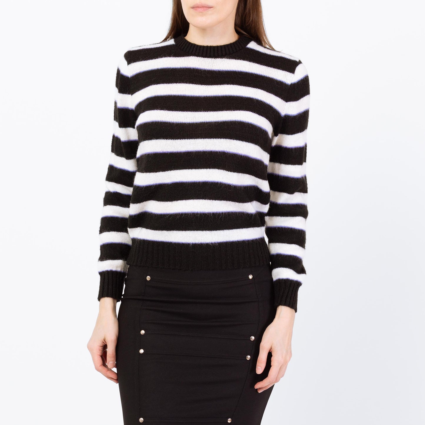 Vintage 80s Black & White Striped Cropped Sweater - Small | Punk Knit Pullover Jumper