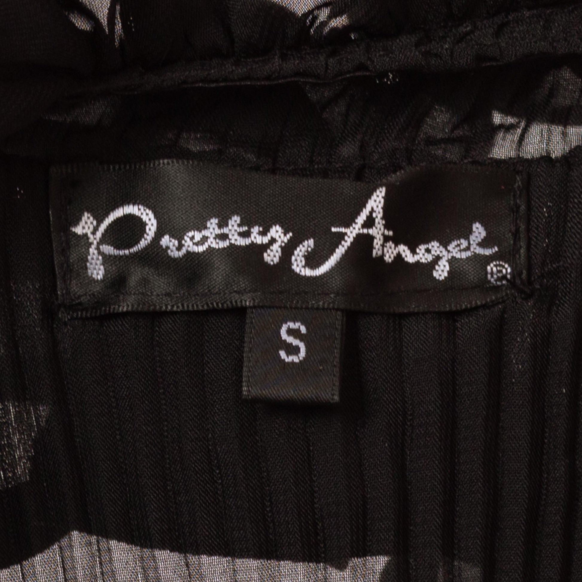 Vintage 90s Black Sheer Plisse Ruffle Collar Blouse - Small | Silk Blend Longline Tuxedo Top