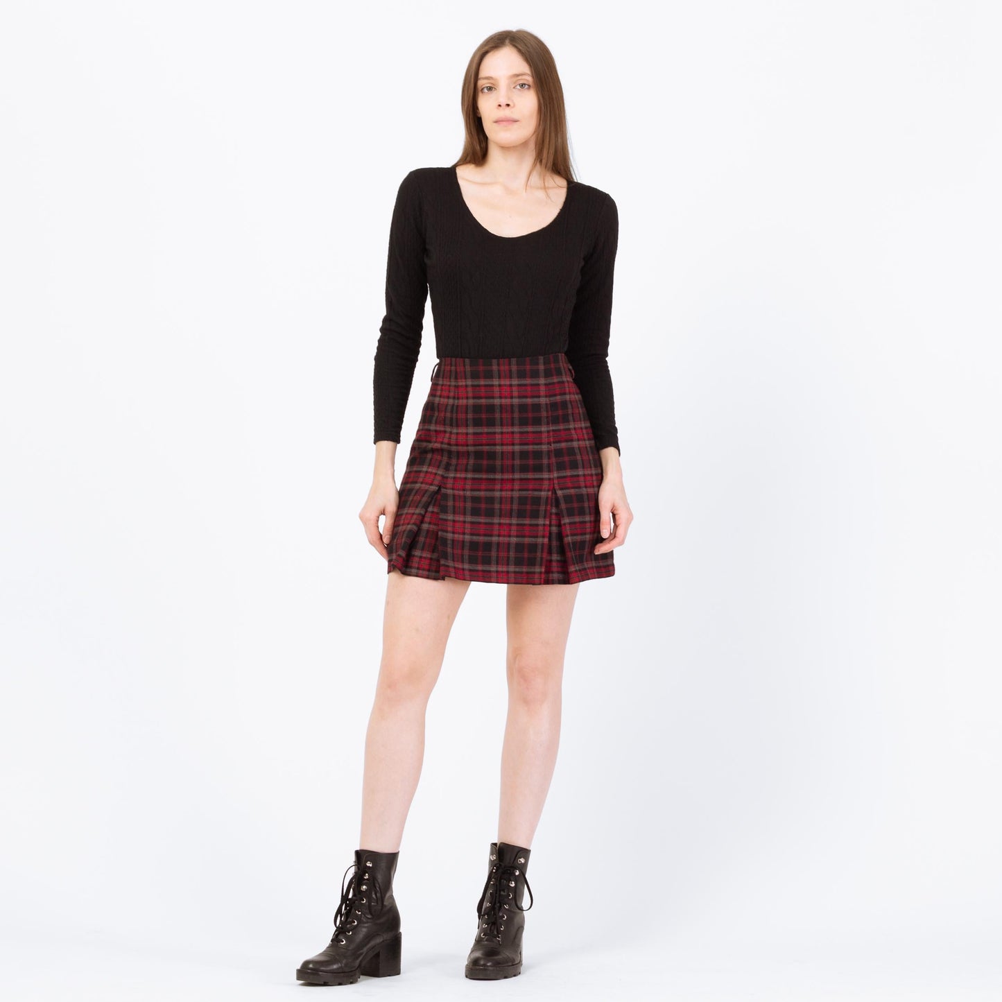 Vintage 90s Red & Black Plaid Mini Schoolgirl Skirt - Small, 27" | High Waisted Miniskirt