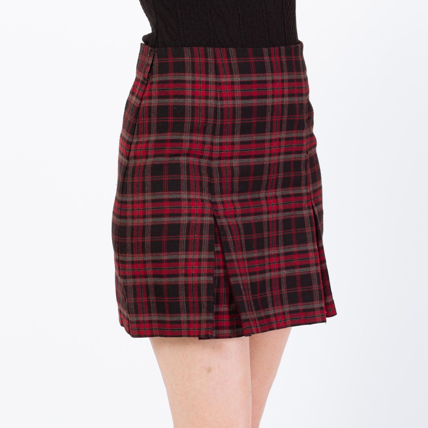 Vintage 90s Red & Black Plaid Mini Schoolgirl Skirt - Small, 27" | High Waisted Miniskirt