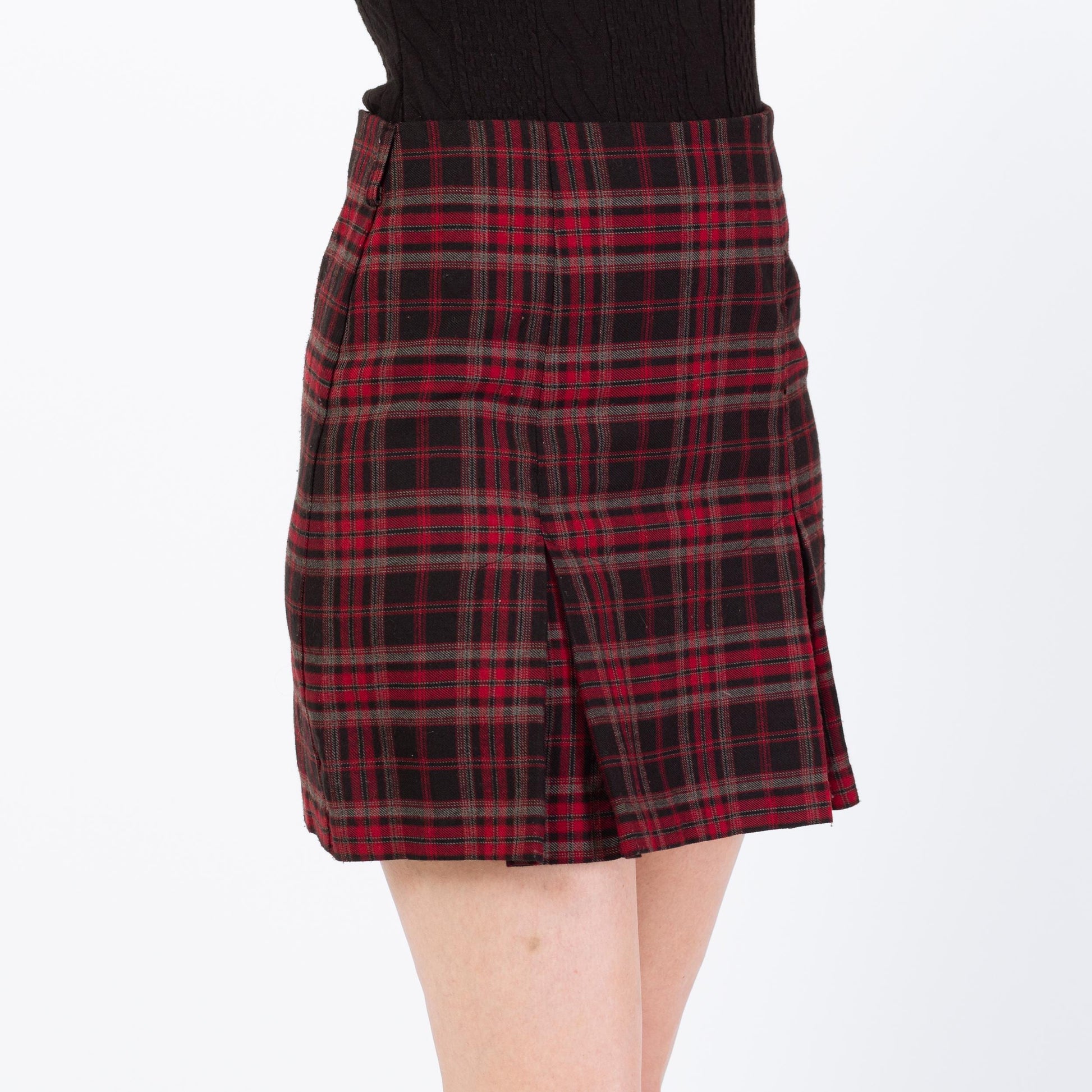Vintage 90s Red & Black Plaid Mini Schoolgirl Skirt - Small, 27" | High Waisted Miniskirt