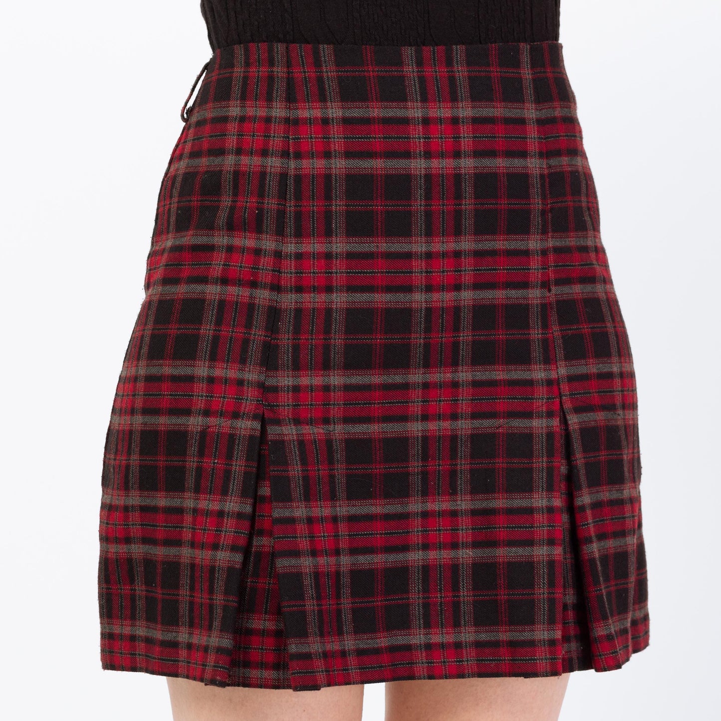 Vintage 90s Red & Black Plaid Mini Schoolgirl Skirt - Small, 27" | High Waisted Miniskirt
