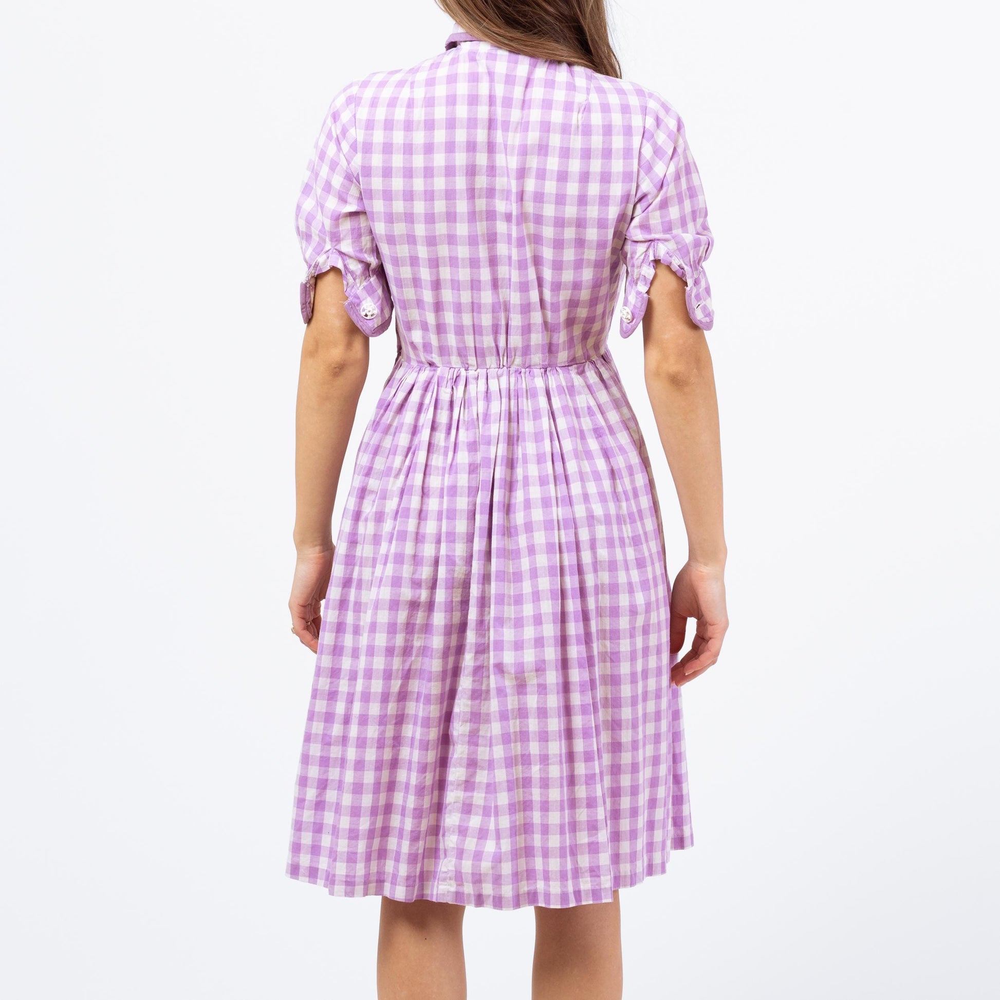 Vintage 50s Purple Gingham Fit & Flare Dress - XXS | Retro 1950s Midi Day Dress