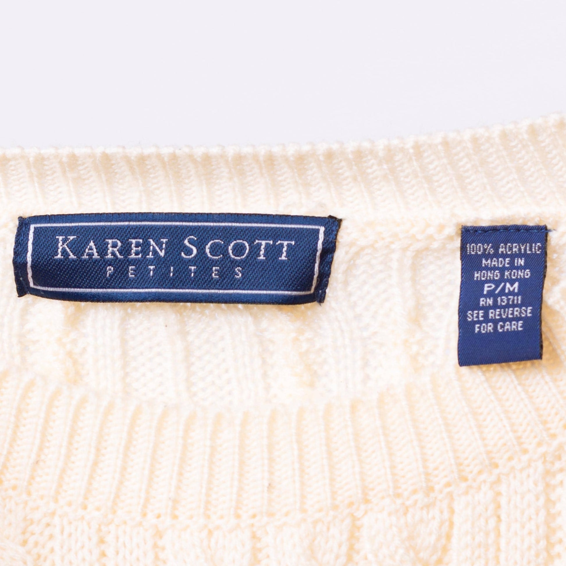 Vintage 90s Cream Cable Knit Sweater - Petite Medium | Chunky Knit Pullover Fisherman Jumper