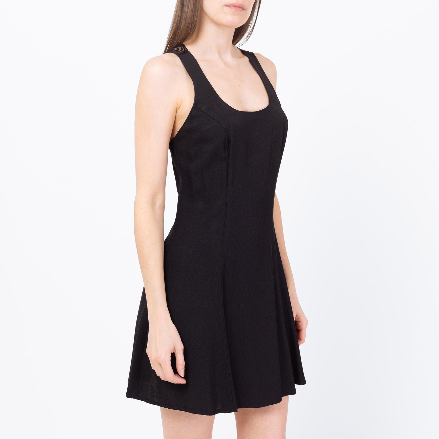 Vintage 90s Black Illusion Lace Back Mini Dress - Small | Floral Mesh LBD Party Dress