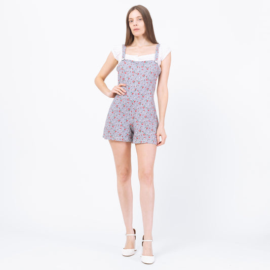 Vintage 90s Victoria's Secret Floral Pinafore Romper - Small to Petite Medium | Blue Calico Mini Playsuit