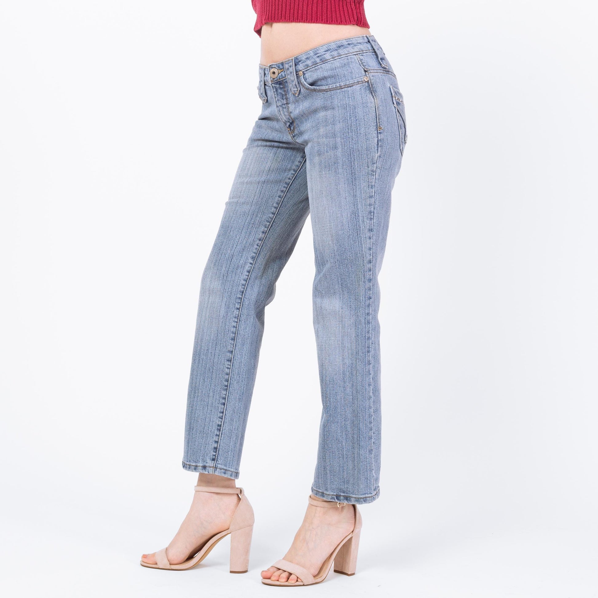 Vintage Y2K Studded Star Pocket Low Rise Jeans - Small to Medium | 2000s Light Wash Bootcut Denim