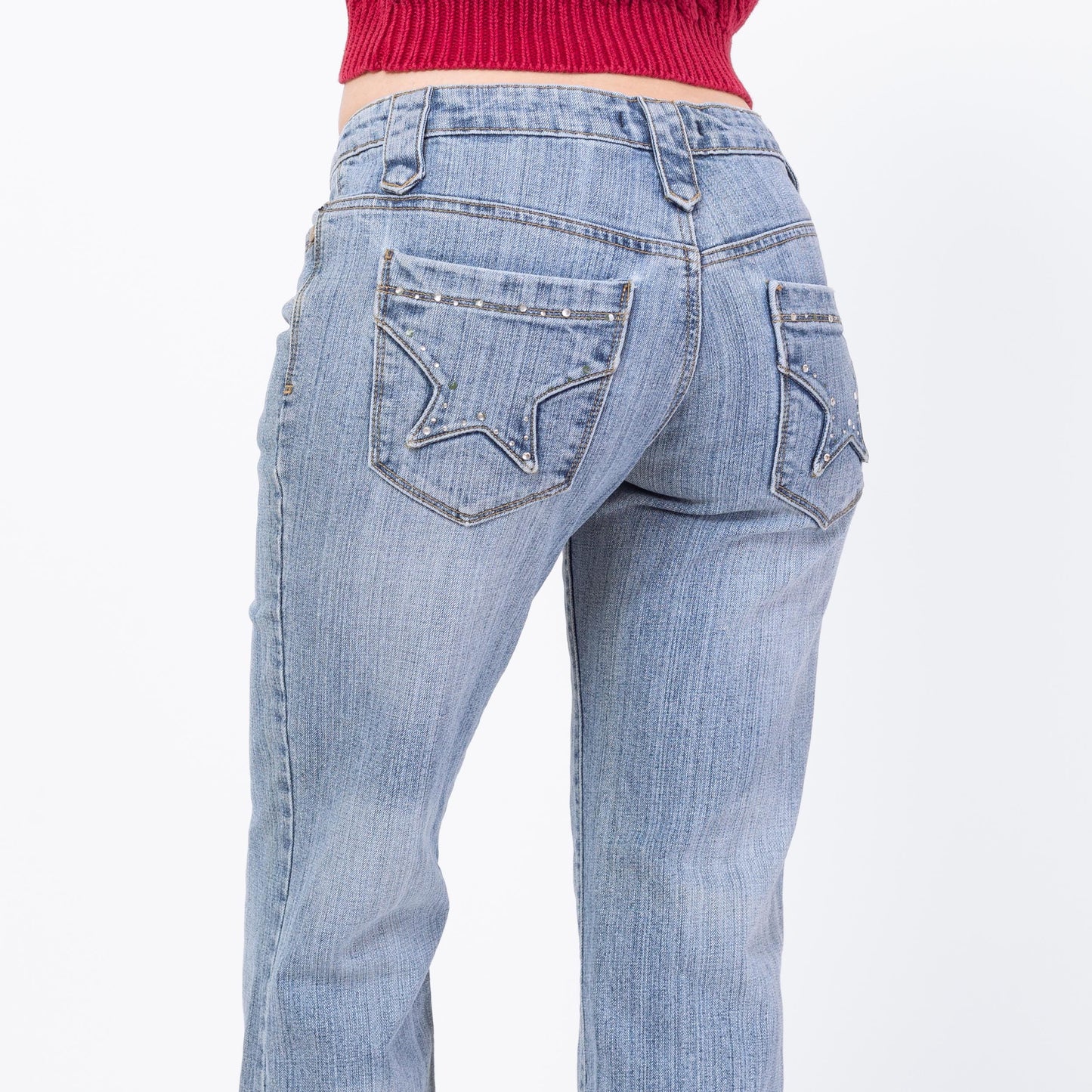 Vintage Y2K Studded Star Pocket Low Rise Jeans - Small to Medium | 2000s Light Wash Bootcut Denim