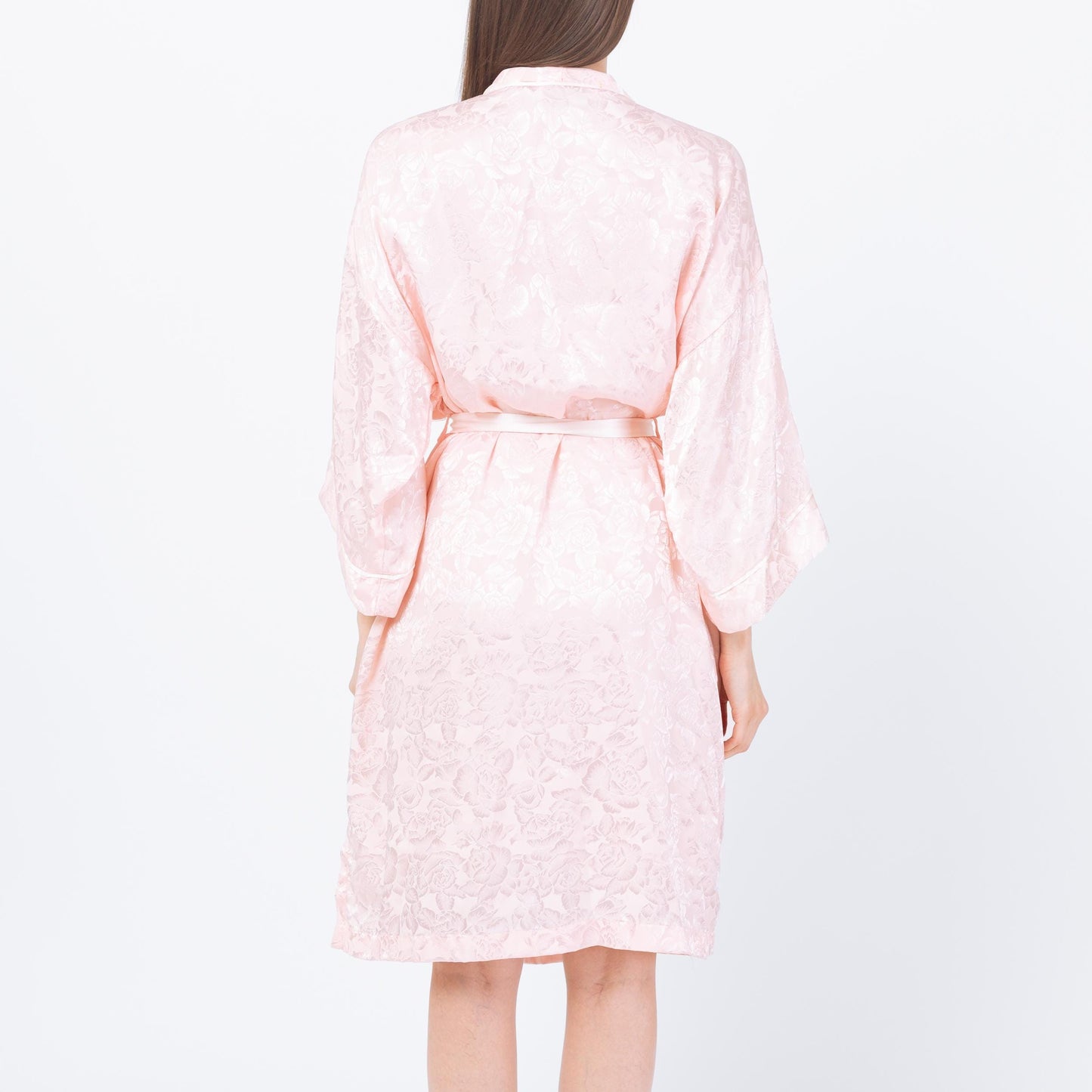 Vintage 90s Victoria's Secret Pink Jacquard Satin Robe - One Size | Floral Loungewear Mini Kimono