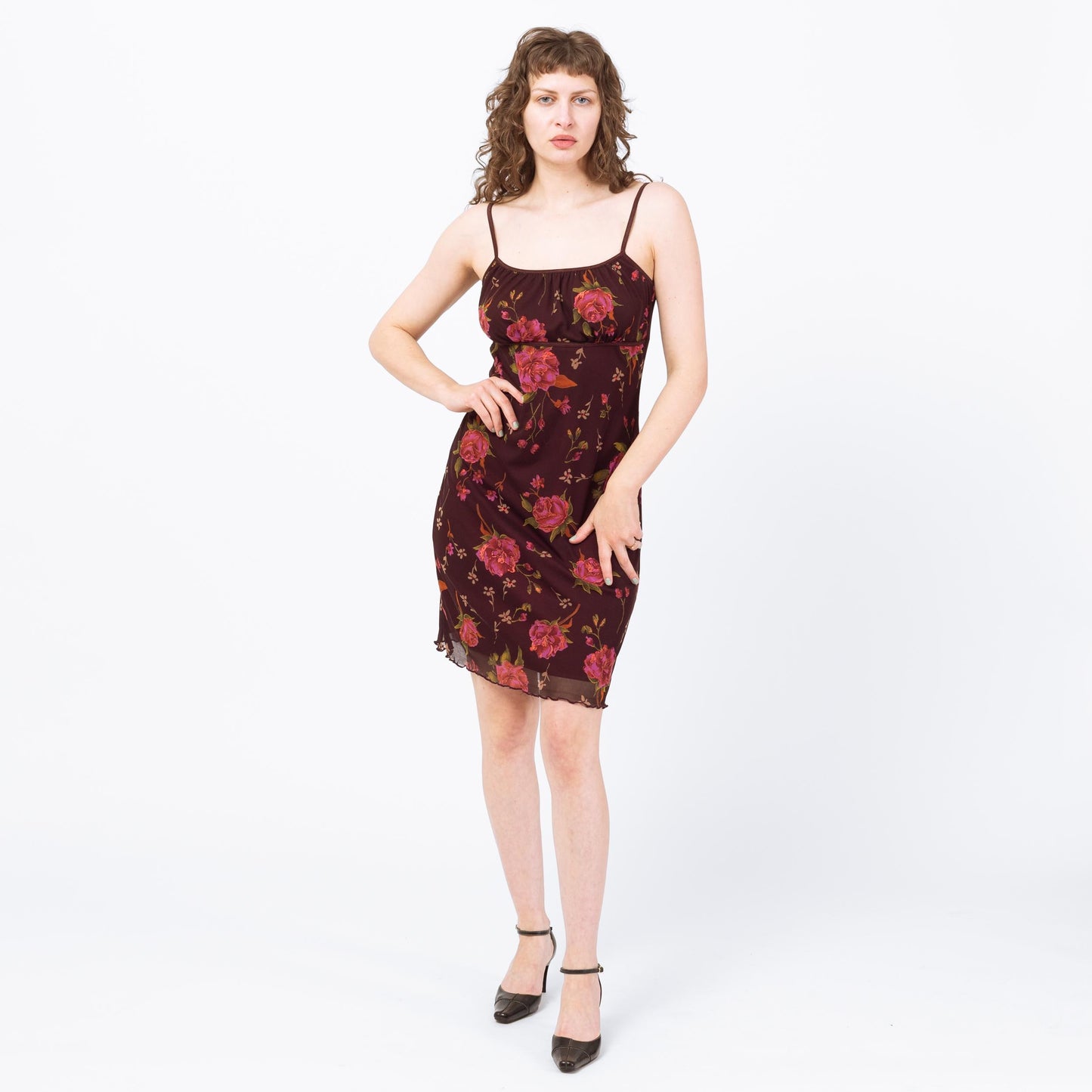 90s Dark Floral Babydoll Mini Dress - Medium to Large