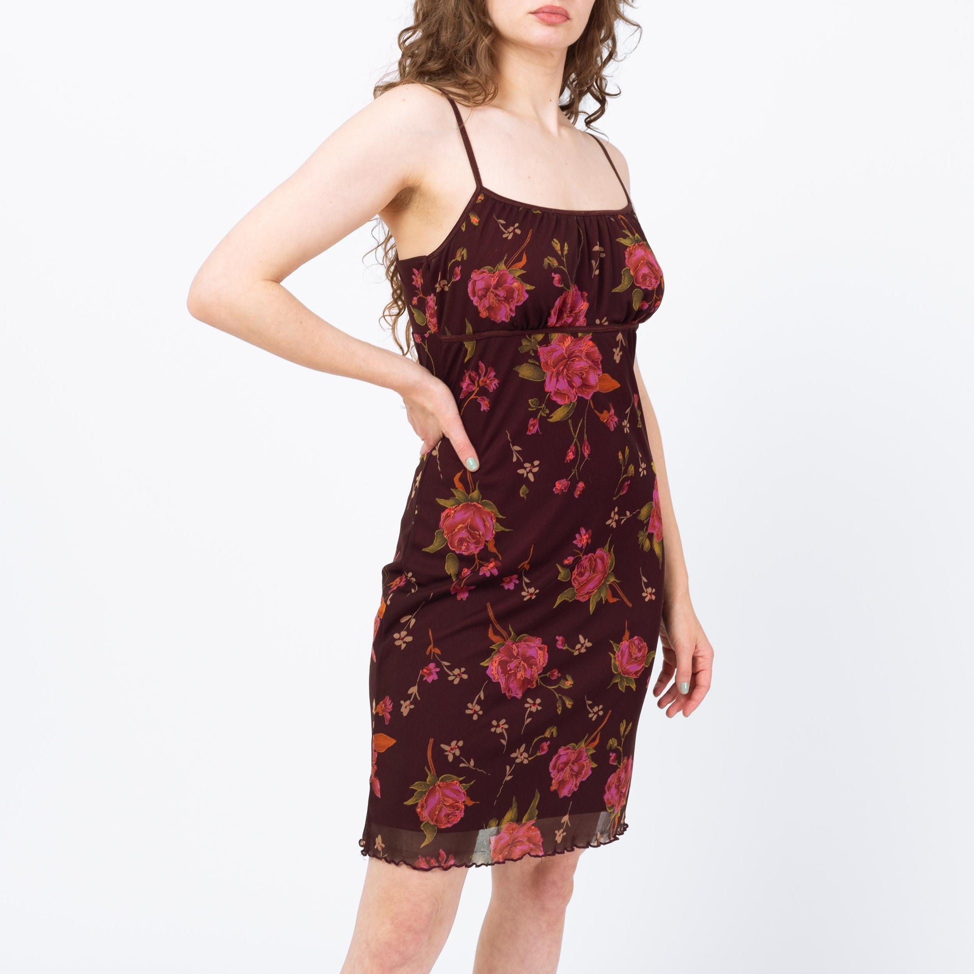 90s Dark Floral Babydoll Mini Dress - Medium to Large