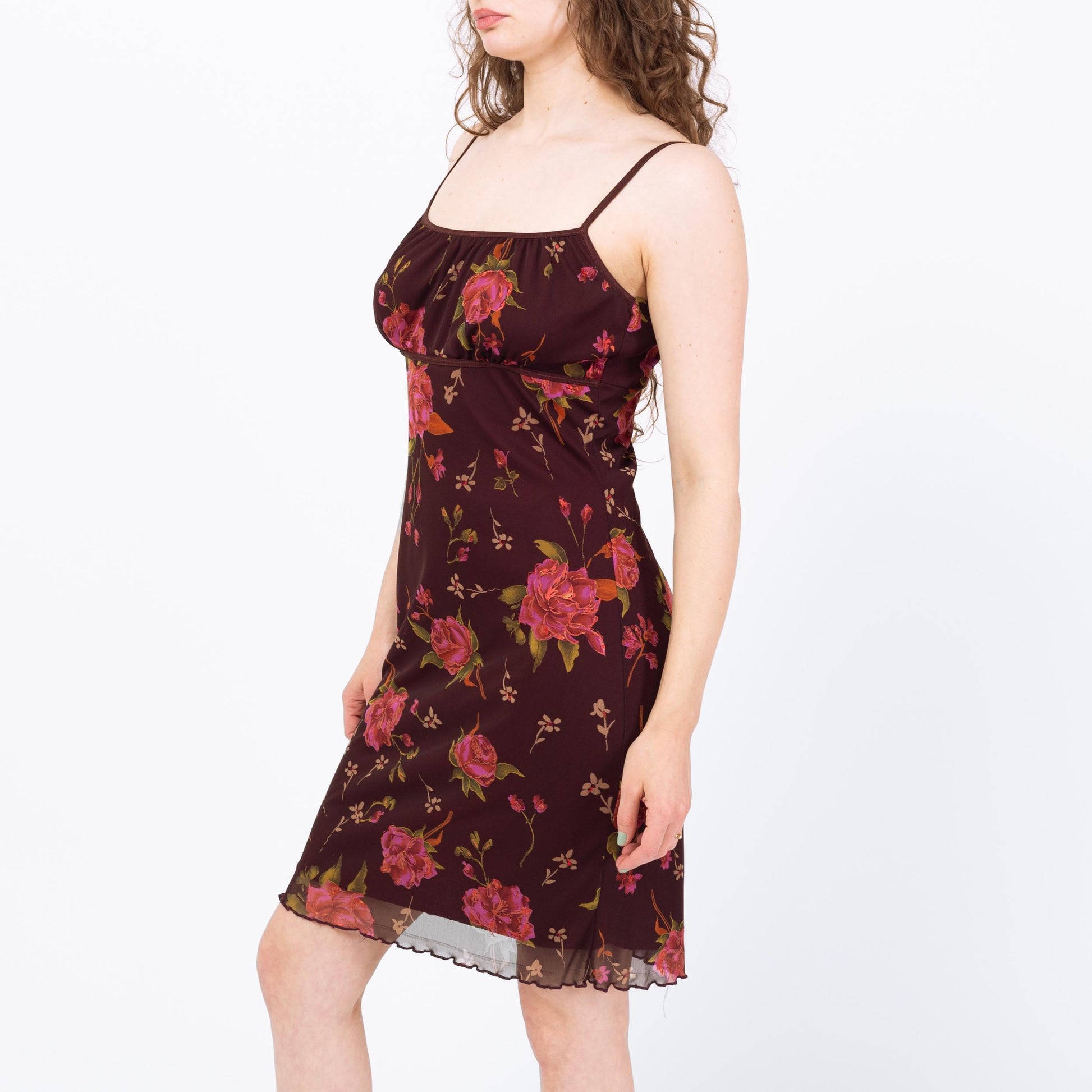 90s Dark Floral Babydoll Mini Dress - Medium to Large