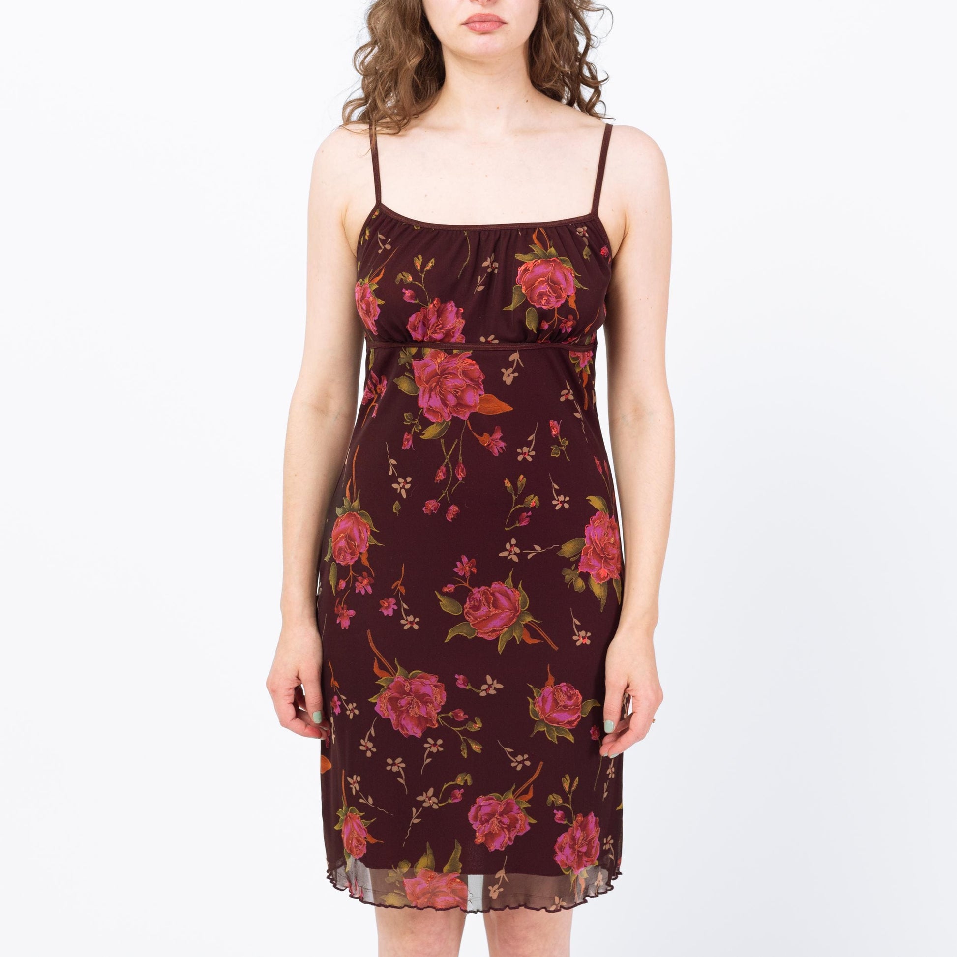 90s Dark Floral Babydoll Mini Dress - Medium to Large