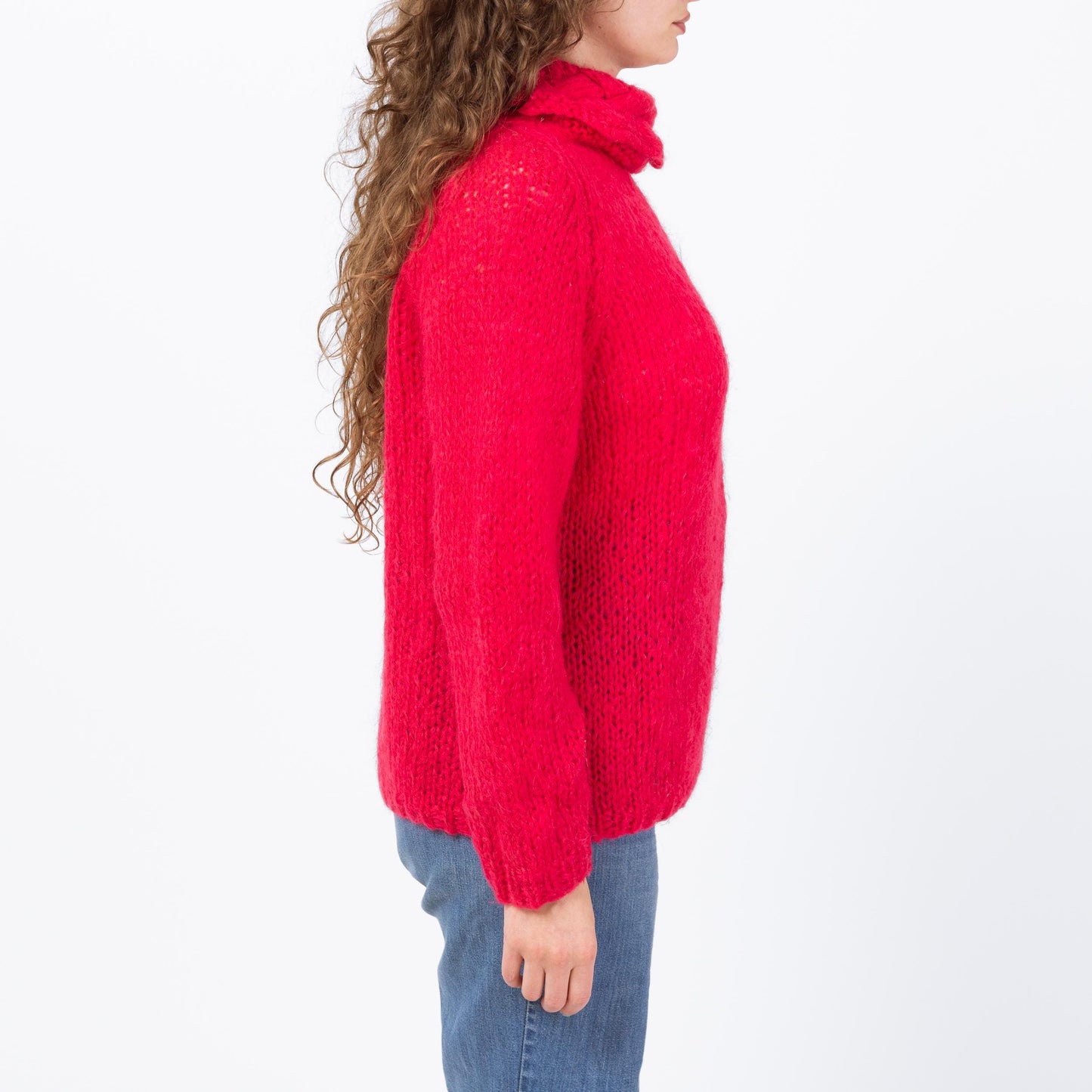 Vintage Hot Pink Mohair Knit Turtleneck Sweater - Large