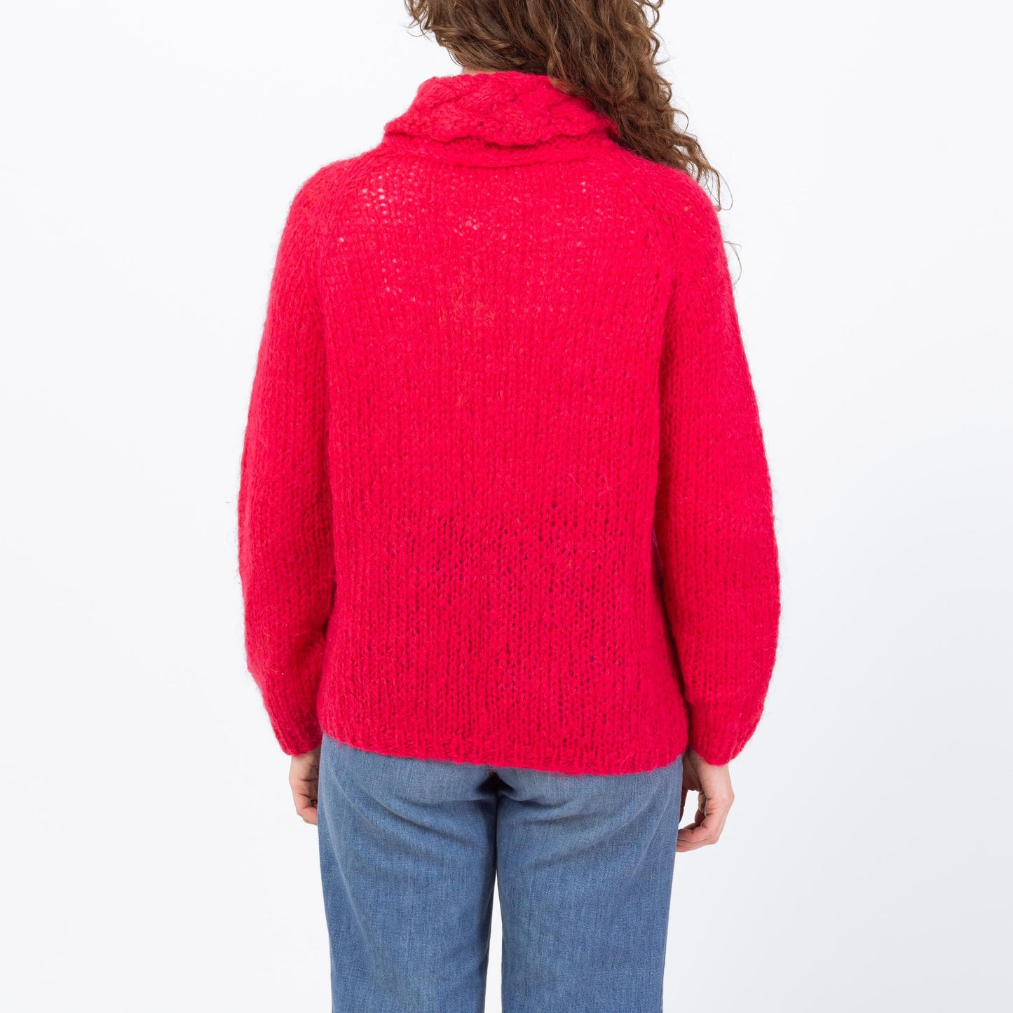 Vintage Hot Pink Mohair Knit Turtleneck Sweater - Large