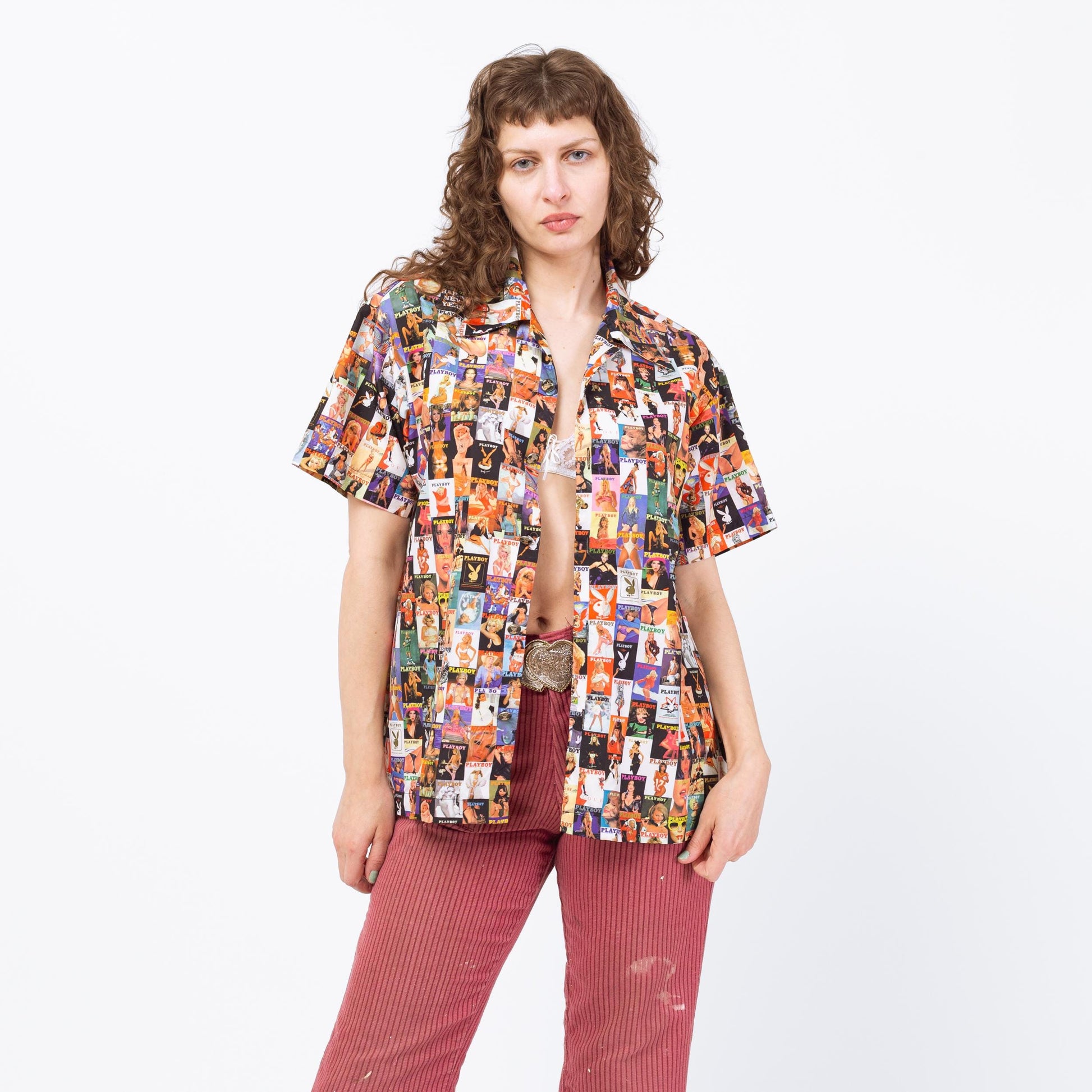 Vintage 90s Playboy Magazine All Over Print Shirt - Men's Medium