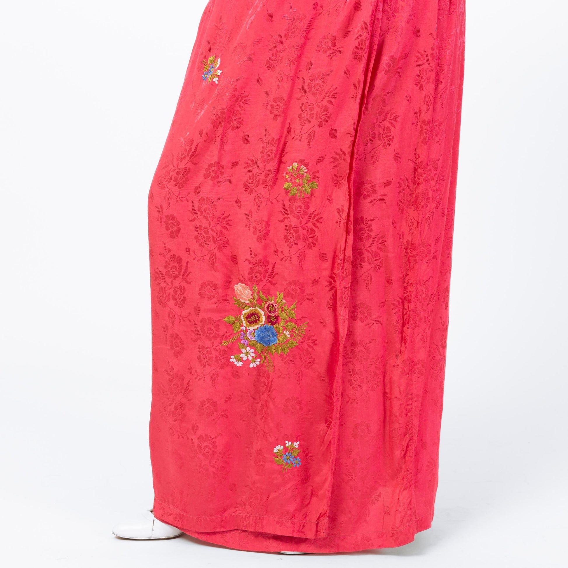 Vintage 90s Pink Floral Embroidered Maxi Wrap Skirt - Large