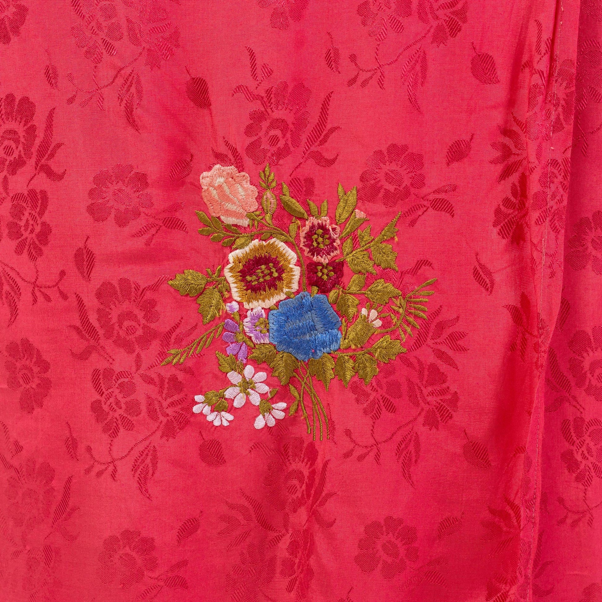 Vintage 90s Pink Floral Embroidered Maxi Wrap Skirt - Large