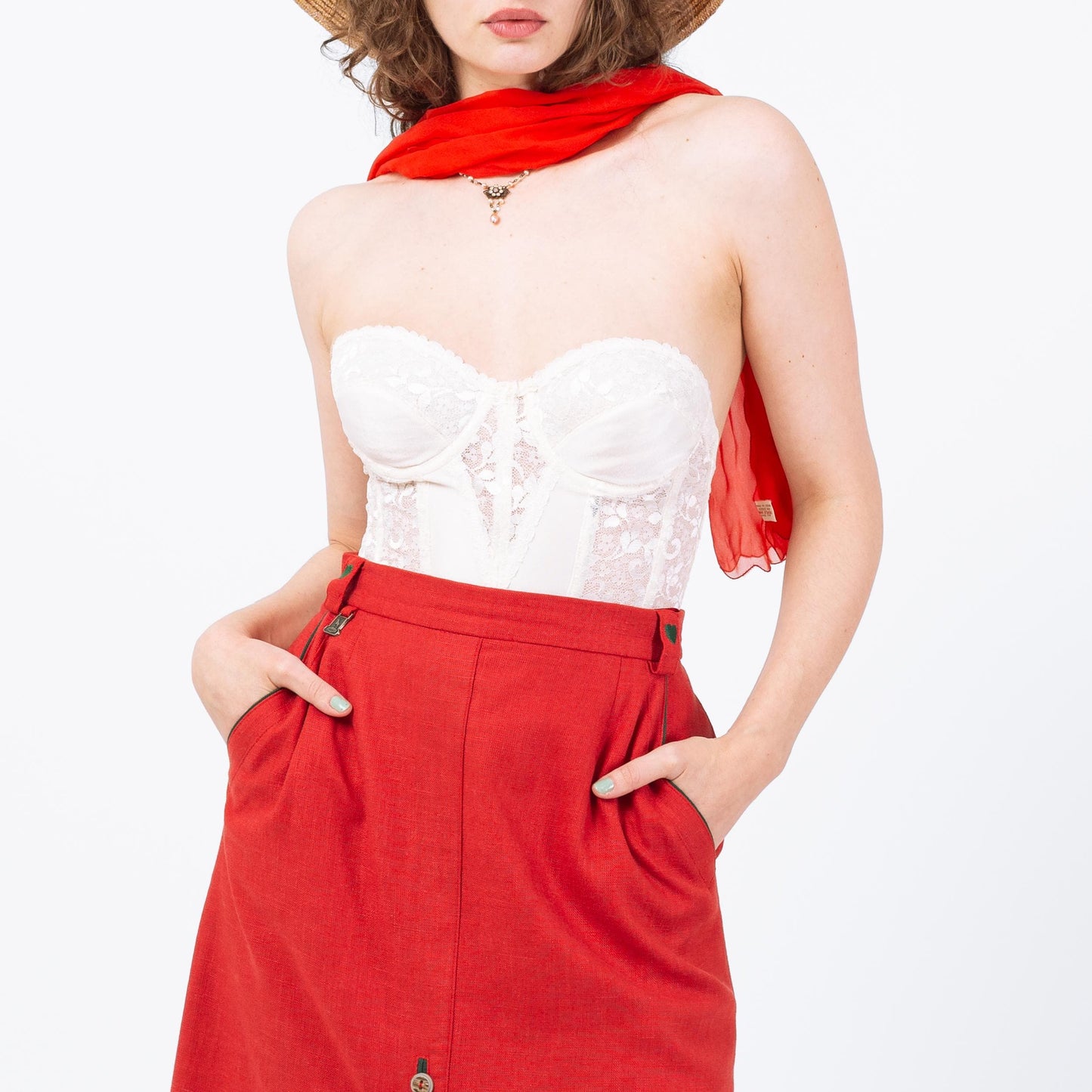 Vintage 70s 80s White Lace Longline Bustier - 36A