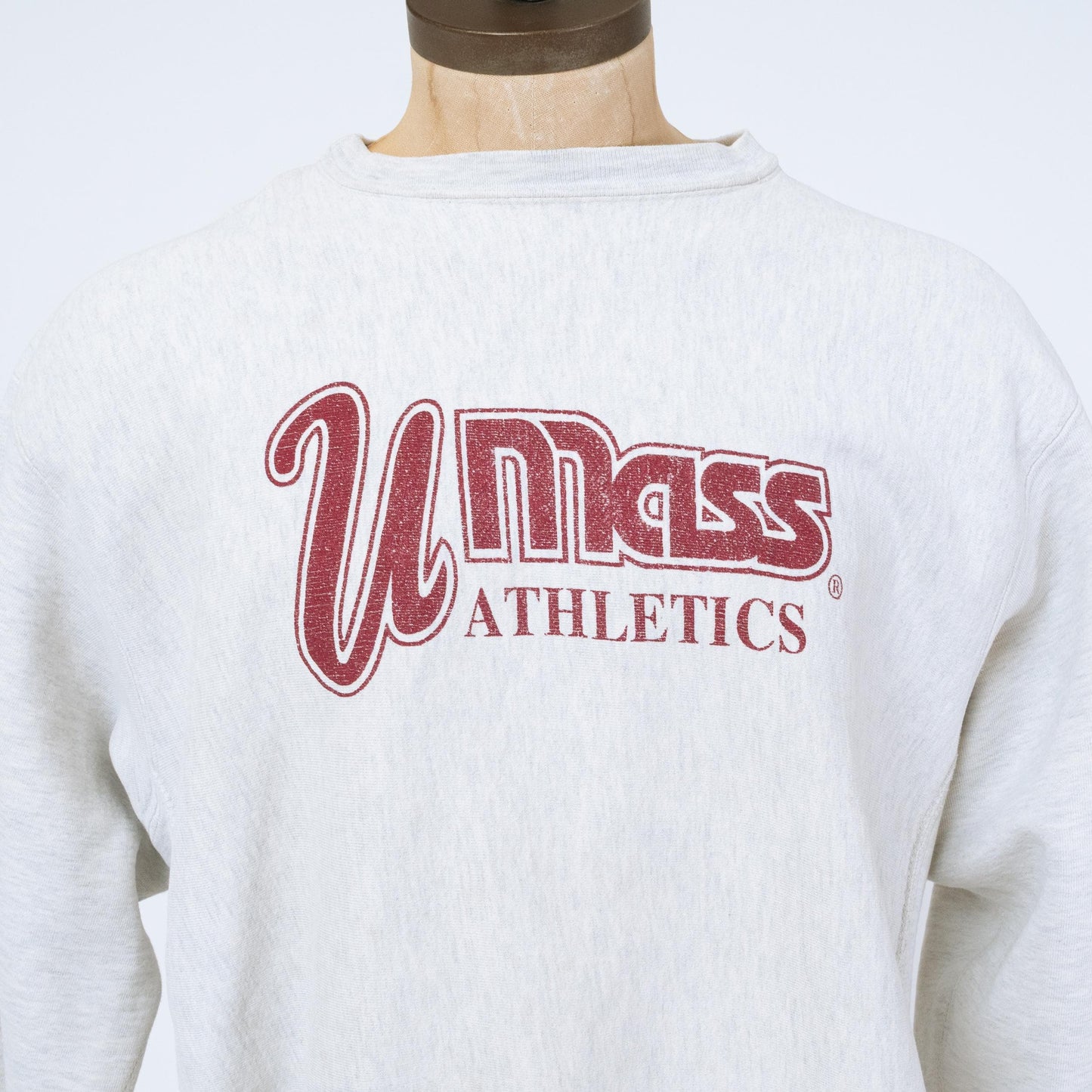 Vintage 90s UMass Athletics Sweatshirt - Extra Large | Distressed Grey Collegiate Graphic Crewneck