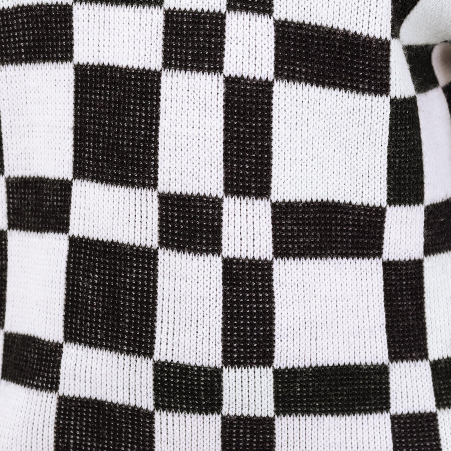 Vintage 80s Black & White Geometric Knit Sweater Dress - Large | Checkered Striped Oversize Pullover