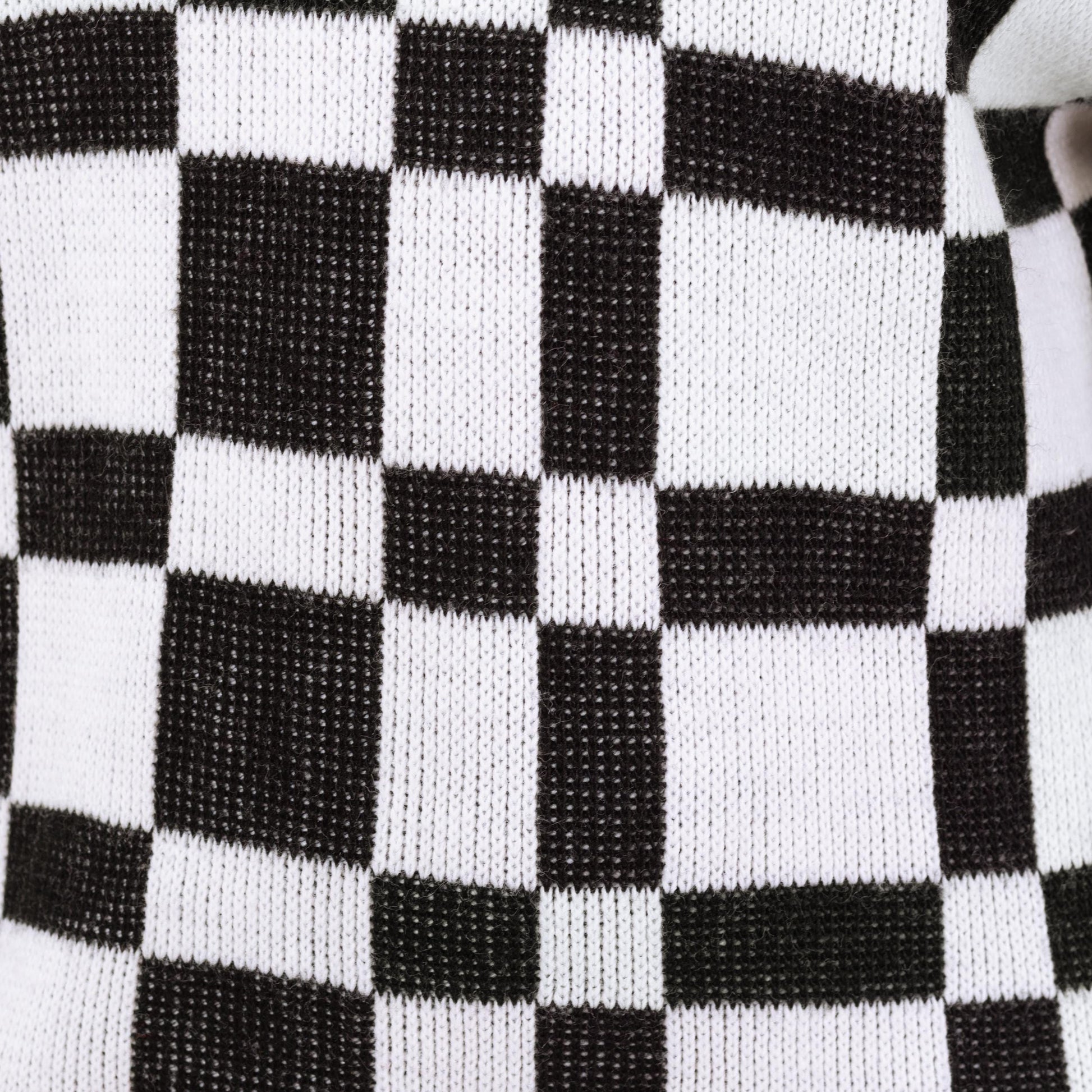 Vintage 80s Black & White Geometric Knit Sweater Dress - Large | Checkered Striped Oversize Pullover