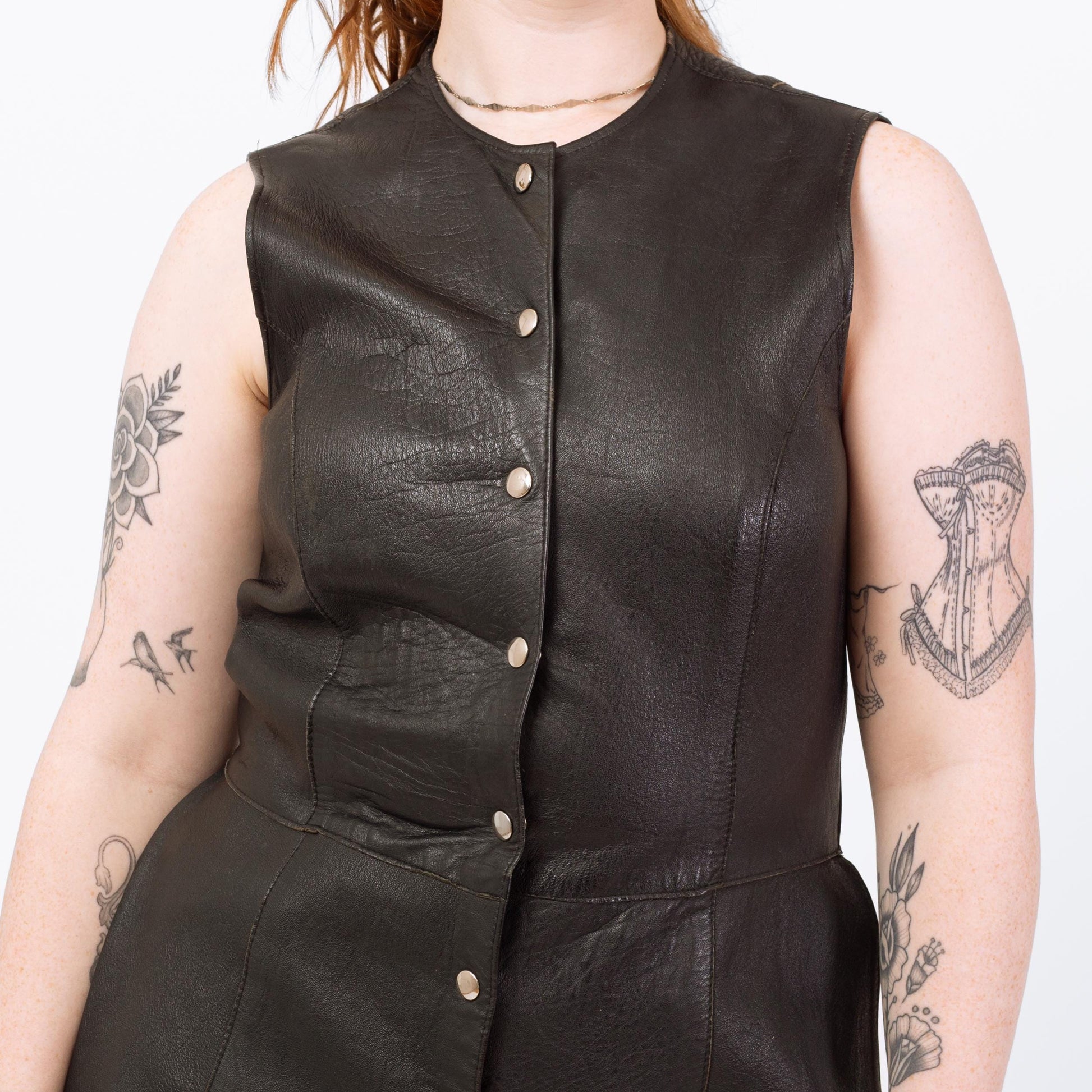 Vintage 90s Black Leather Tunic Top - Medium | Sleeveless Longline Side Slit Biker Vest