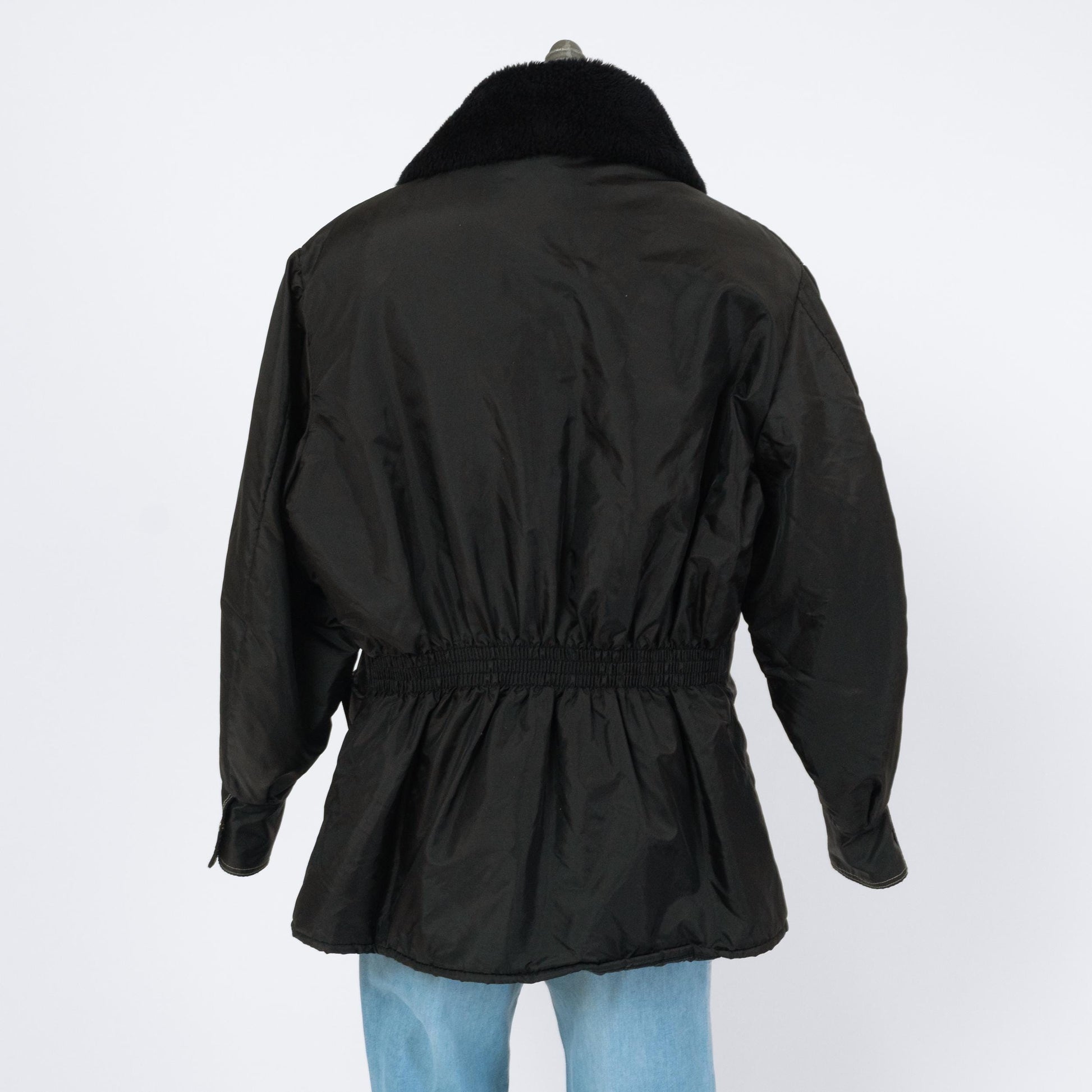 Vintage 70s Black Plush Collar Cold Weather Snow Jacket - Extra Large | Walls Blizzard-Pruf Zip Up Windbreaker Coat