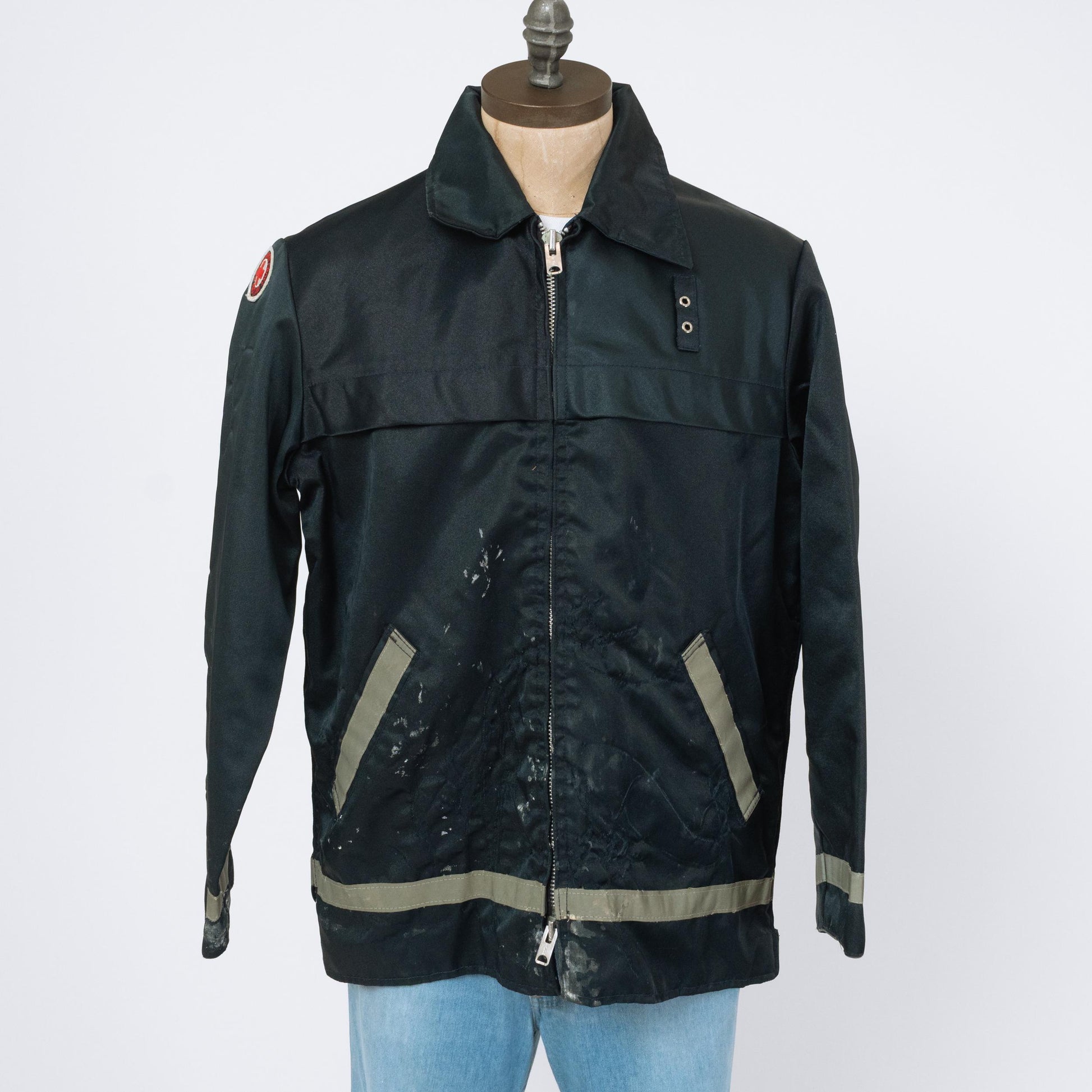 Vintage 70s Red Cross Uniform Jacket - Large, Size 44 | Distressed Zip Up Windbreaker Coat
