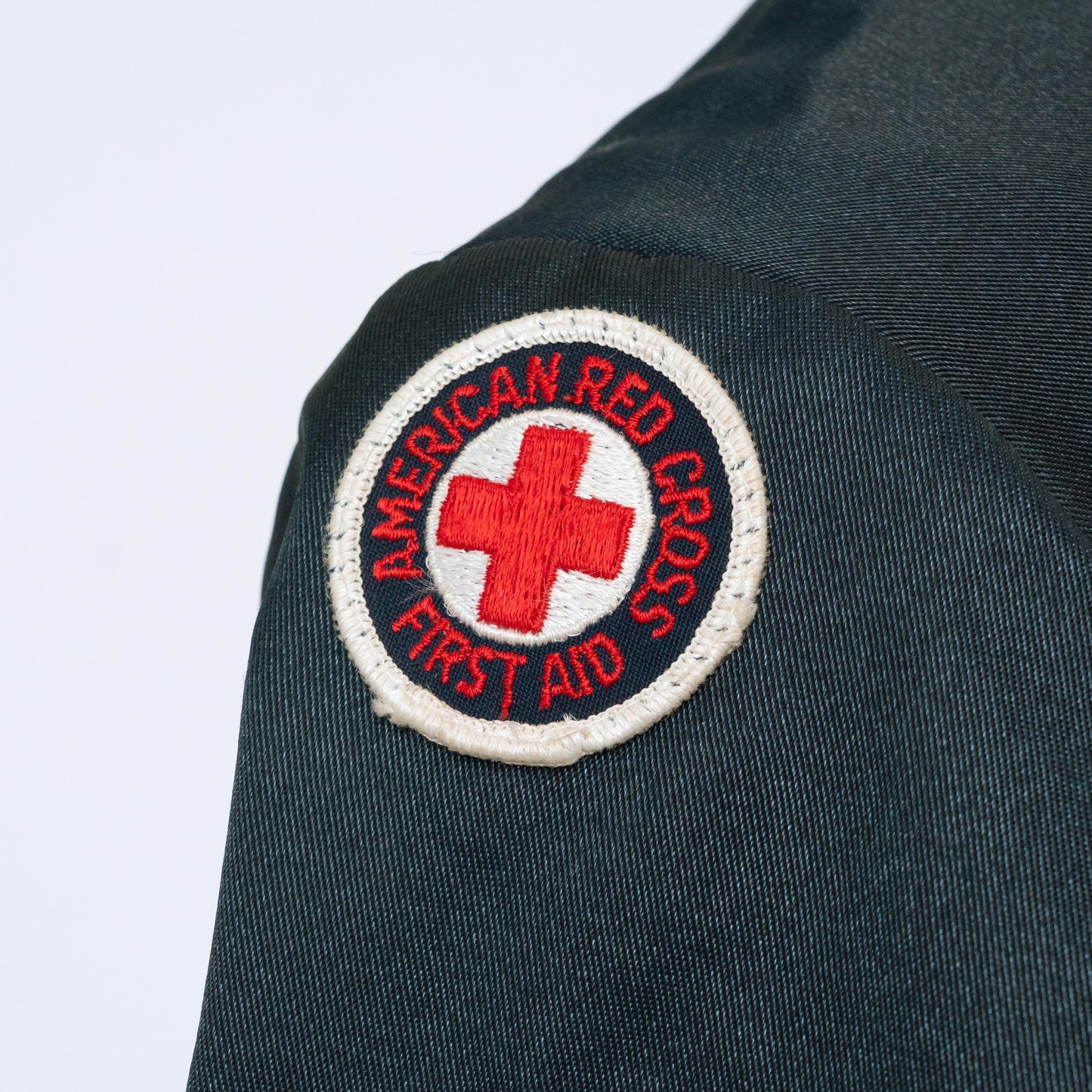 Vintage 70s Red Cross Uniform Jacket - Large, Size 44 | Distressed Zip Up Windbreaker Coat