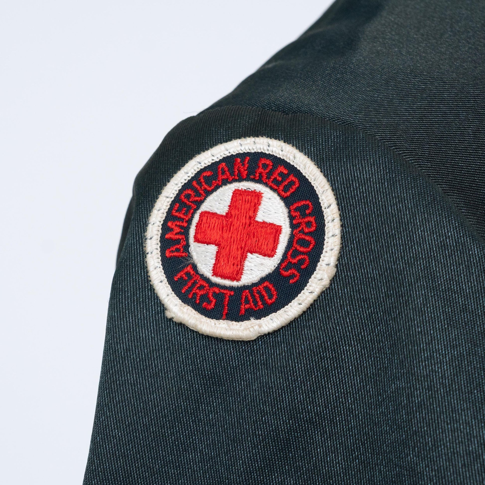 Vintage 70s Red Cross Uniform Jacket - Large, Size 44 | Distressed Zip Up Windbreaker Coat