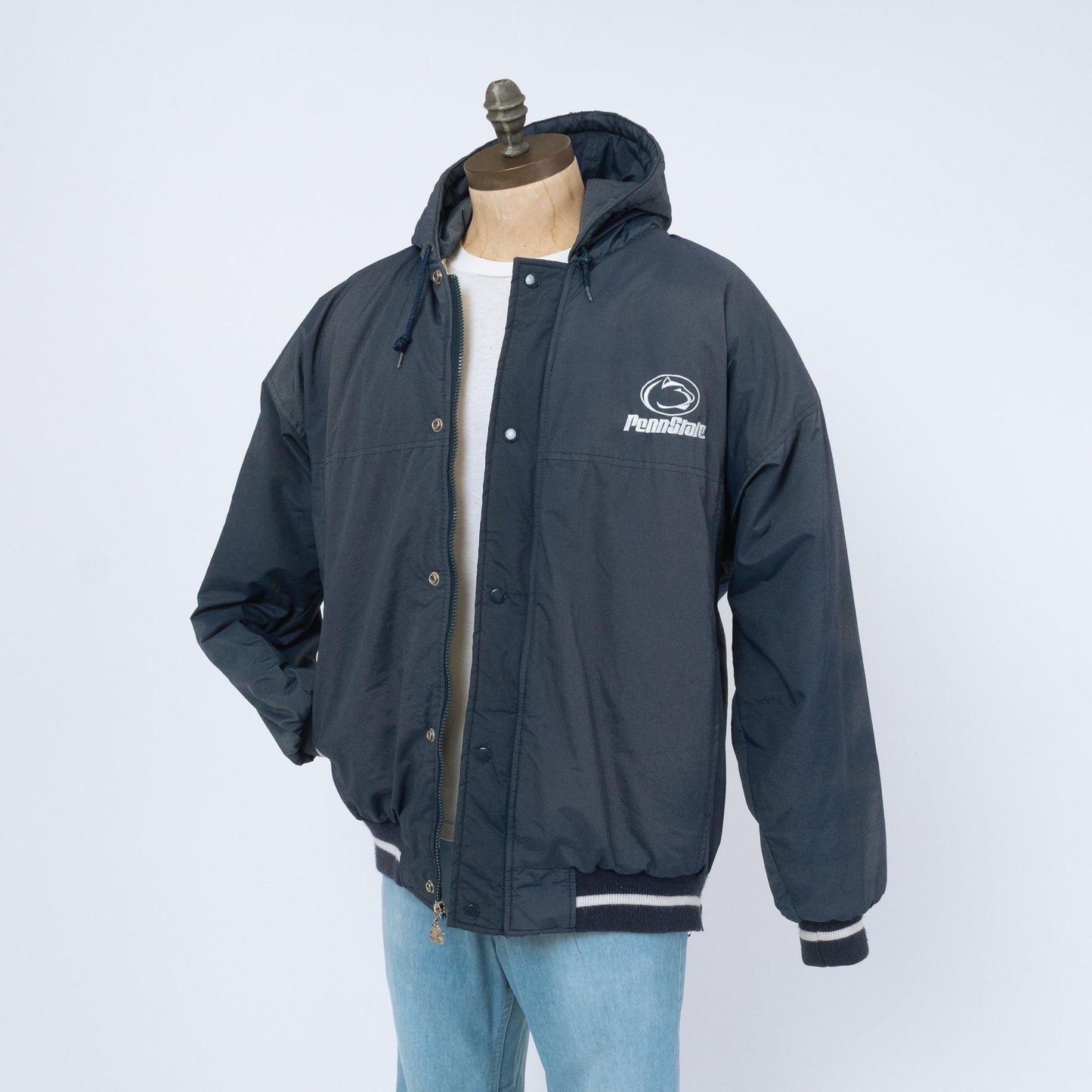 Vintage 90s Penn State Starter Jacket - Large | Oversize University Hooded Puffy Winter Coat